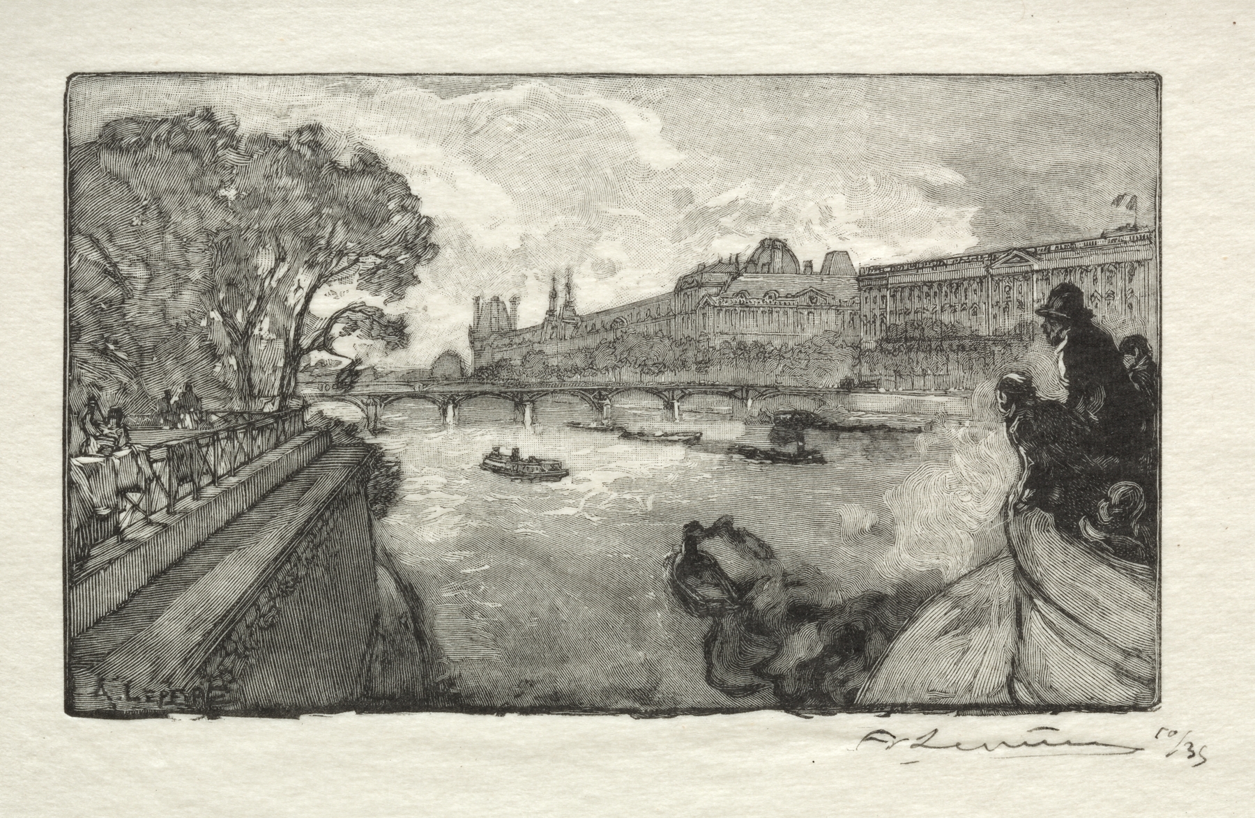 Le Louvre, vu du Pont Neuf, by Auguste Louis Lepère, public domain