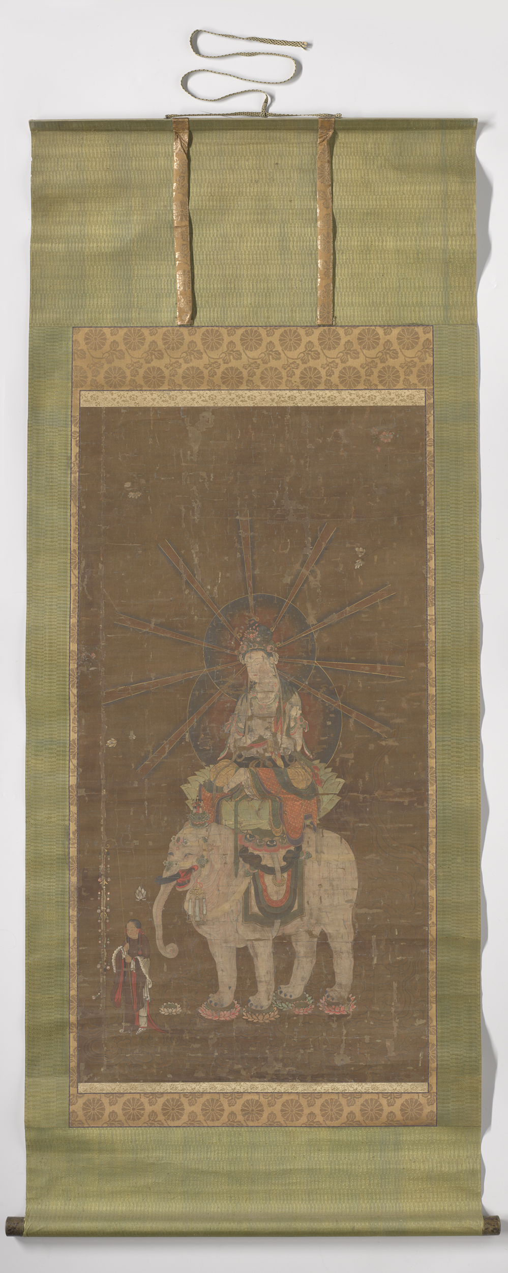 Figurative silk artwork by Unknown Artist featuring intricate patterns and gold elements