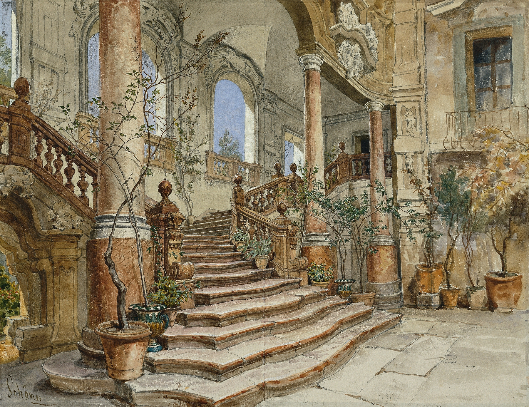 Marble stairs in Palazzo Bonagia by Alois Schönn, Romanticism