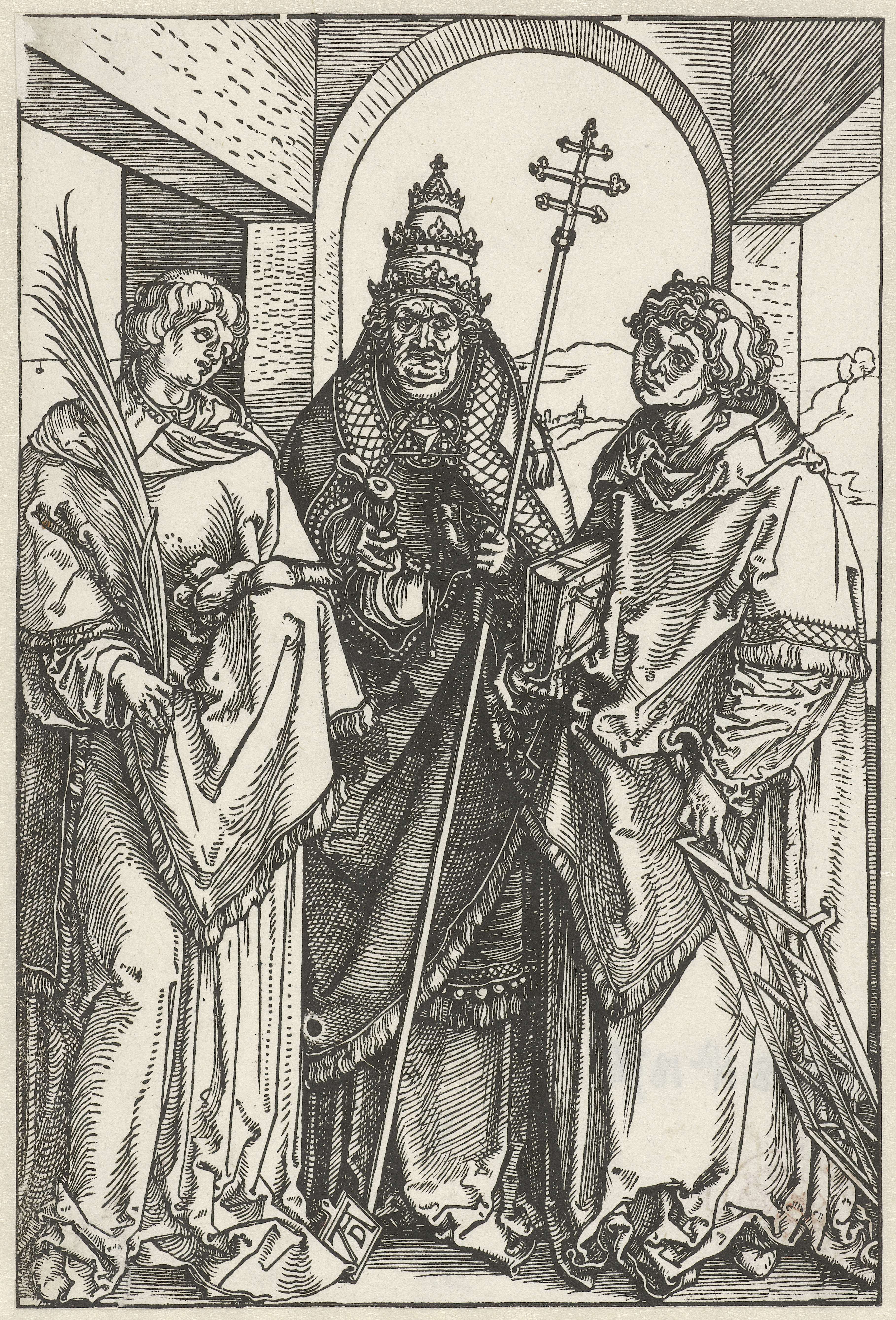 De Heilige Stefanus, Sixtus en Laurentius, by Albrecht Dürer, public domain