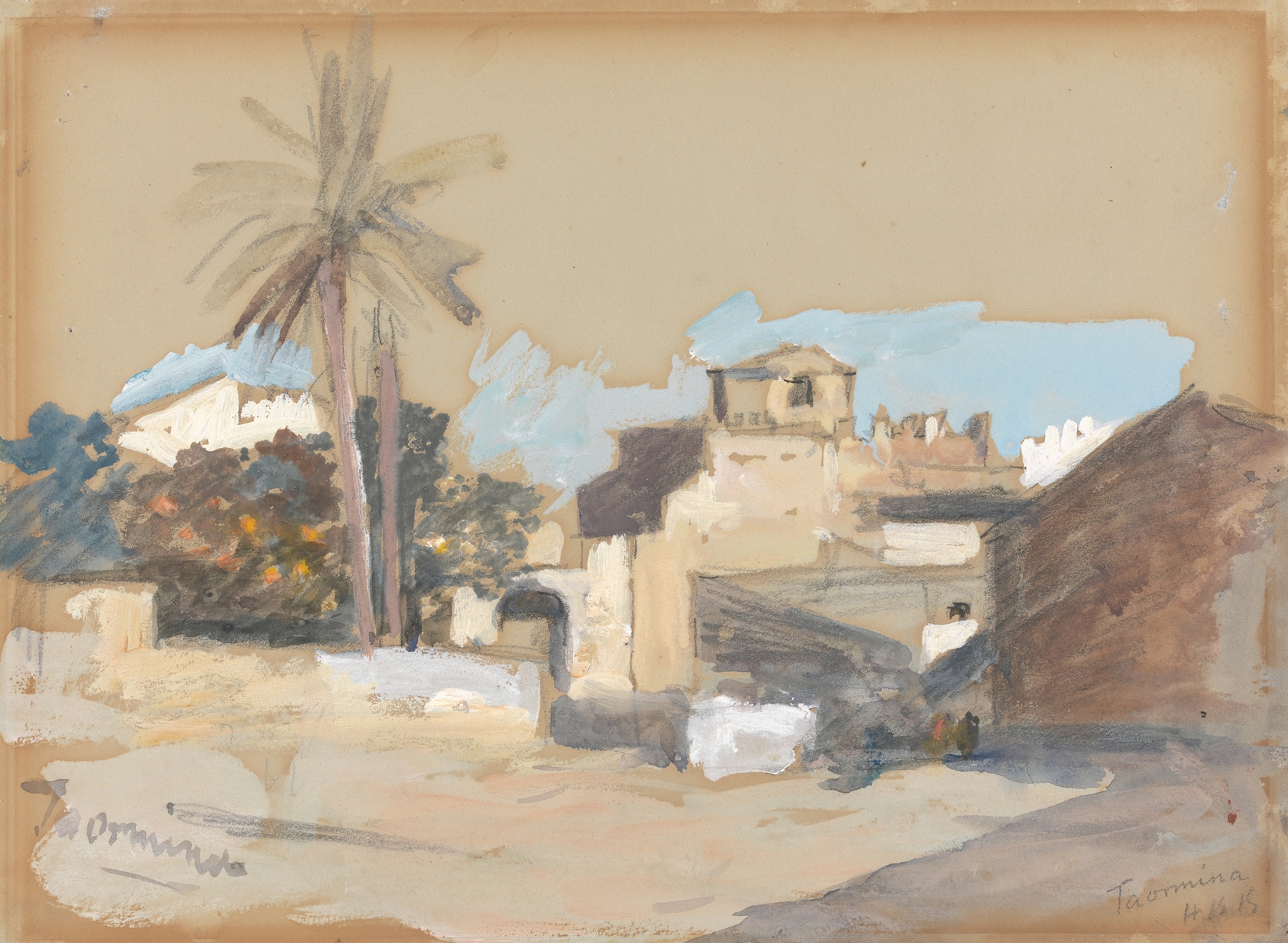 Landscape featuring ancient ruins under an azure sky, oil painting by Hercules Brabazon Brabazon