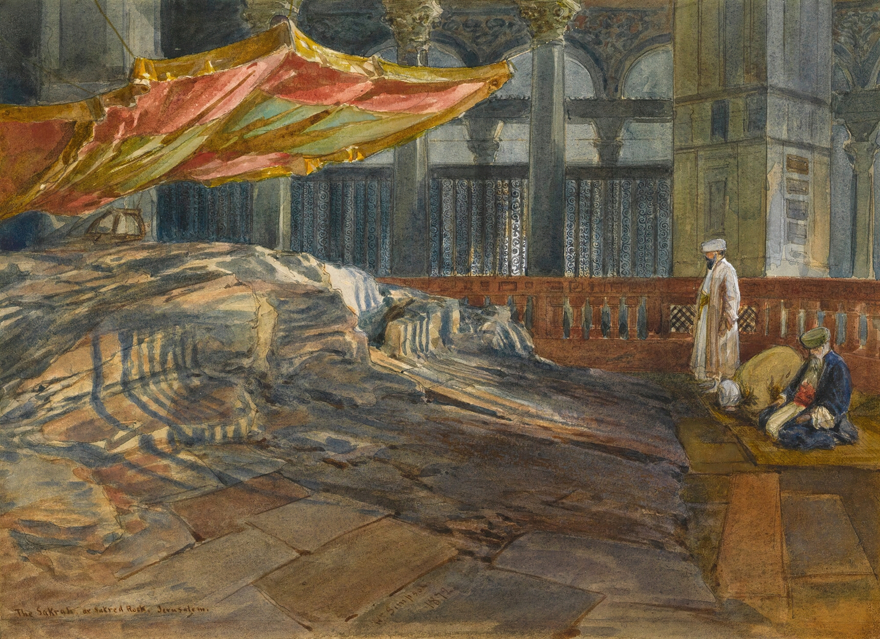 The Sakrah, The Sacred Rock by William Simpson, Victorian artwork depicting a sacred site.