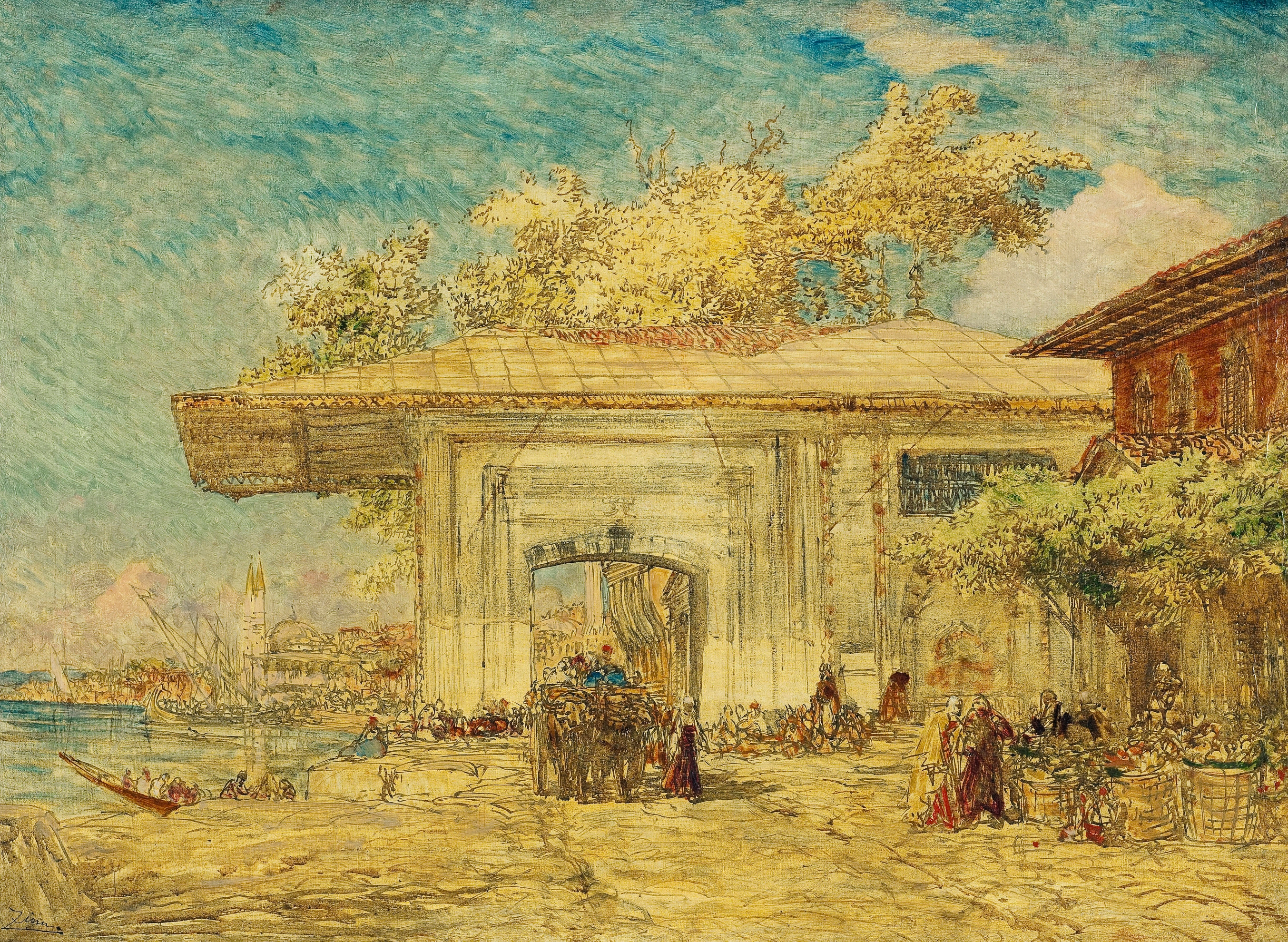 Landscape with a kiosk by Félix Ziem, oil painting