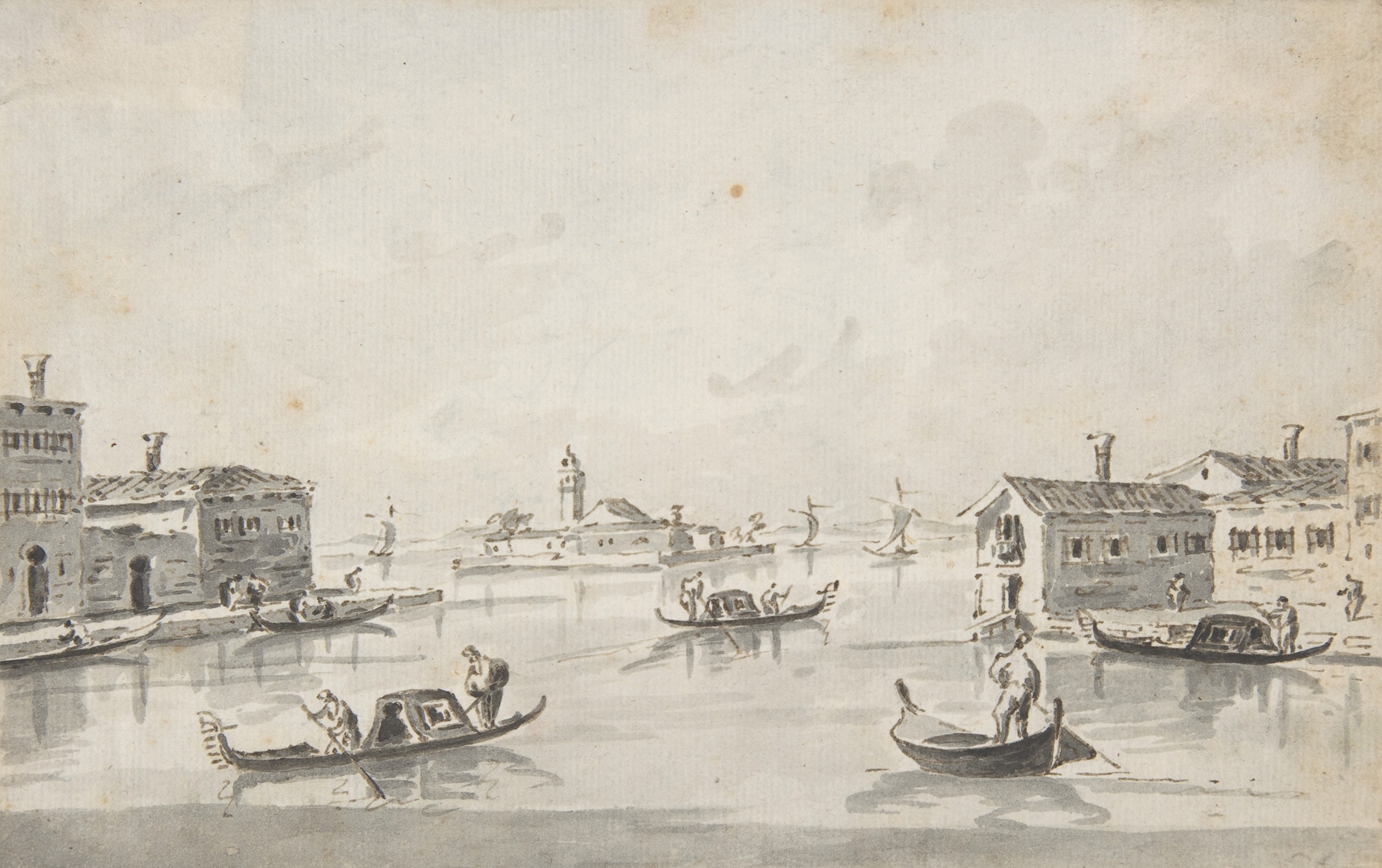 The Punta di San Giobbe, oil painting by Giacomo Guardi, depicting a sunset over Venetian waters.