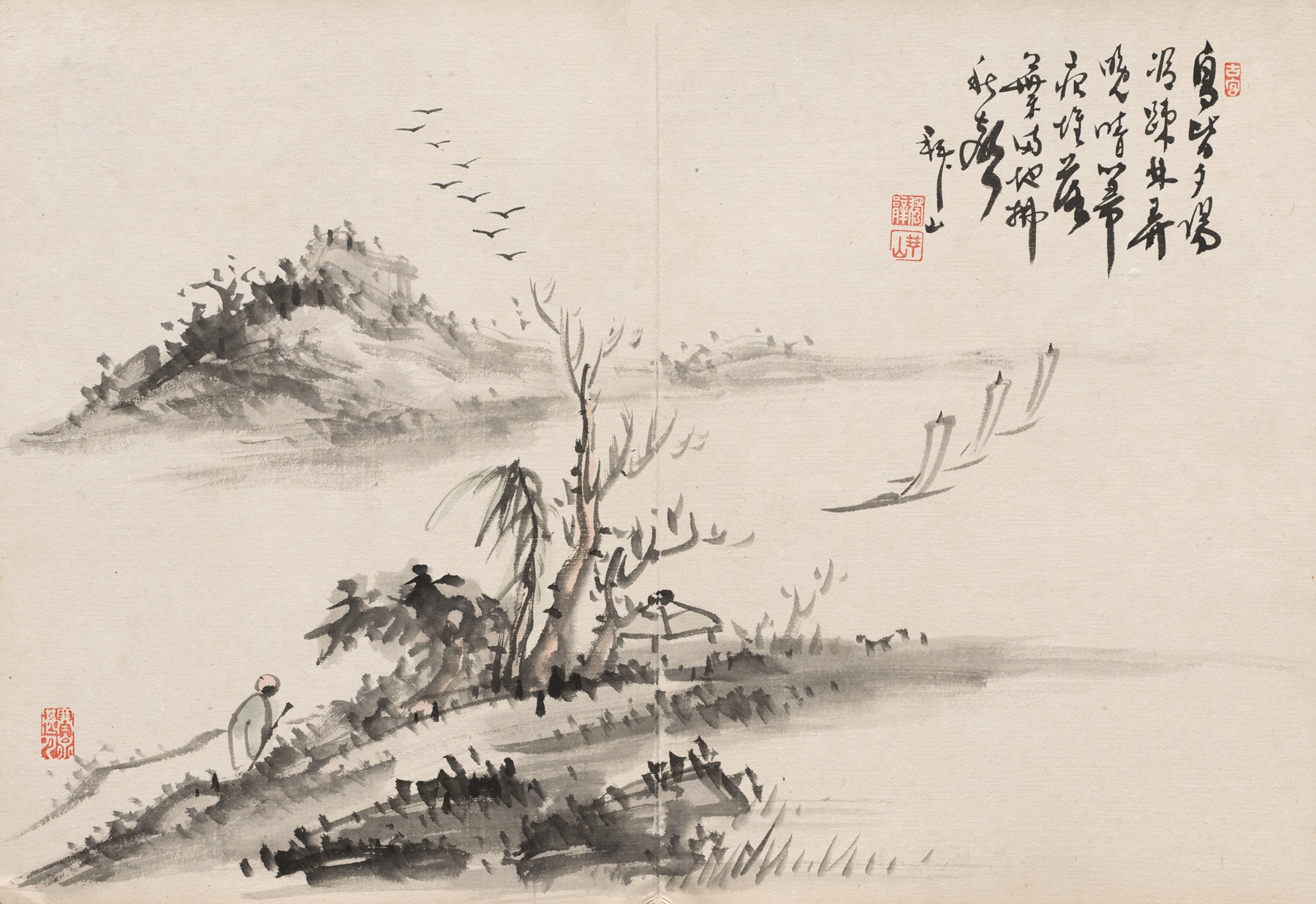 Ukiyo-e landscape by Yoshitsugu Haizan, capturing soft hues and solitude.
