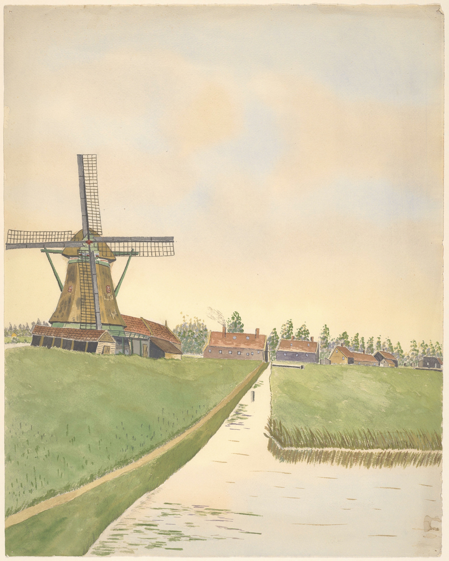 Landscape with windmills and river by Johannes Nicolaas Eijman, medium unknown