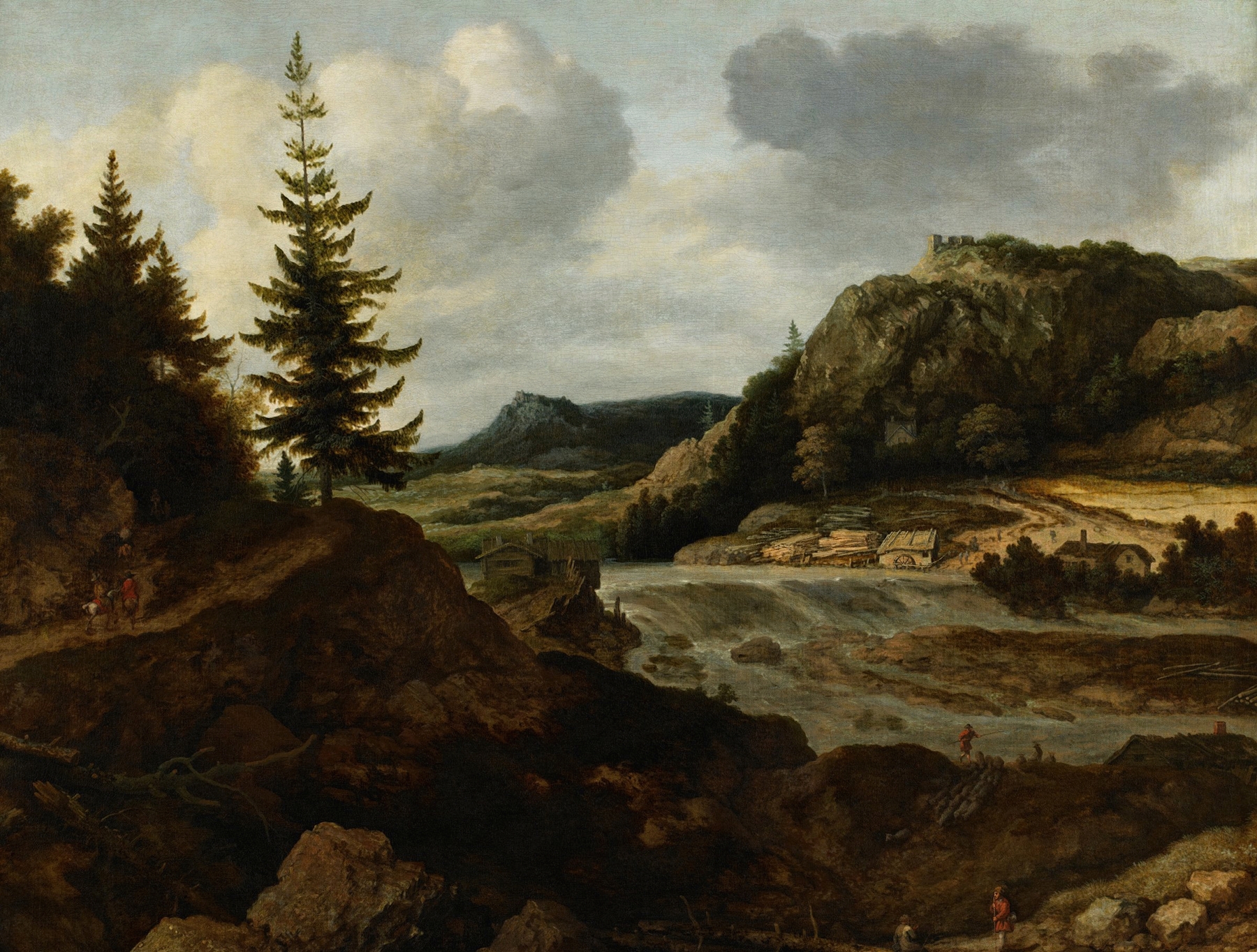 A Mountainous River Landscape with Travellers, by Allaert van Everdingen, public domain