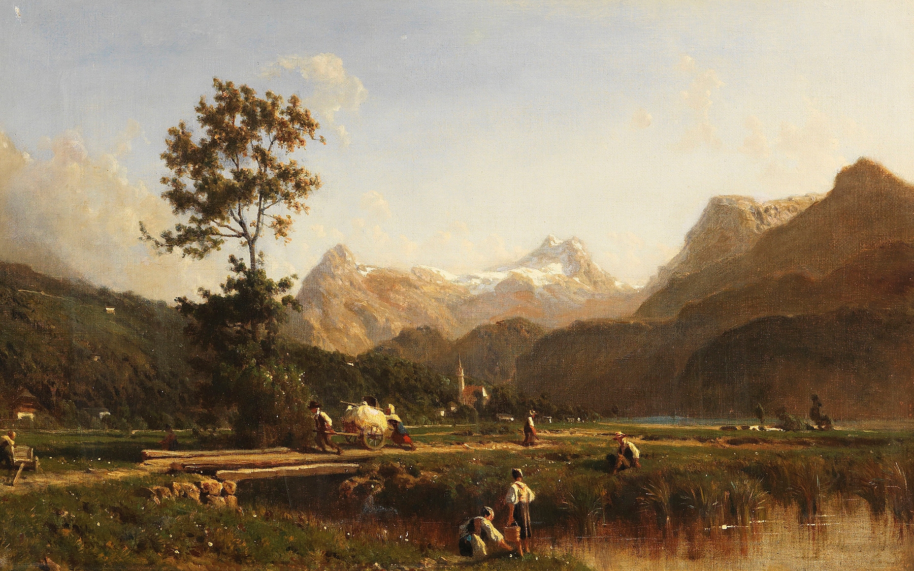 Landscape of Swiss Alps by Karl Girardet, oil on canvas
