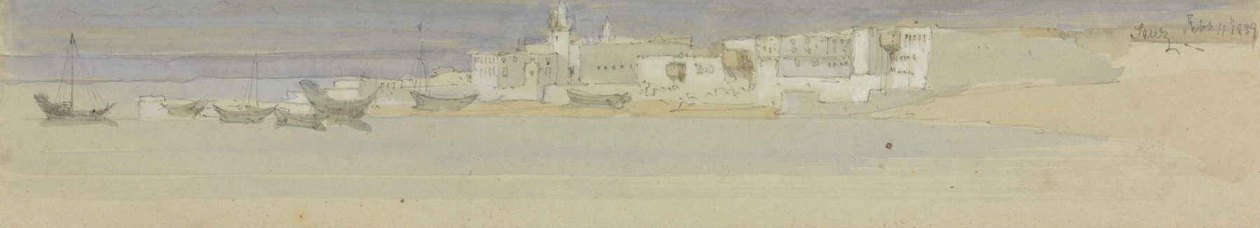 Suez by David Roberts, depicting a landscape with a sunset, oil painting