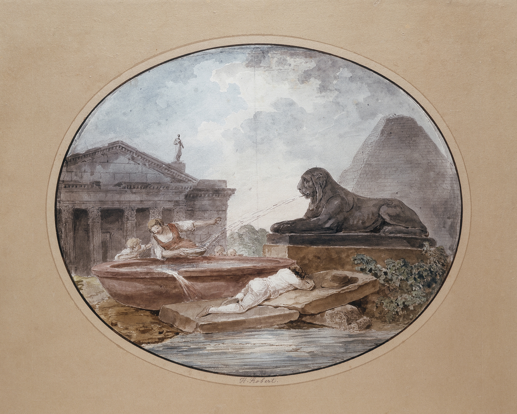 Architectural Capriccio, by Hubert Robert, public domain