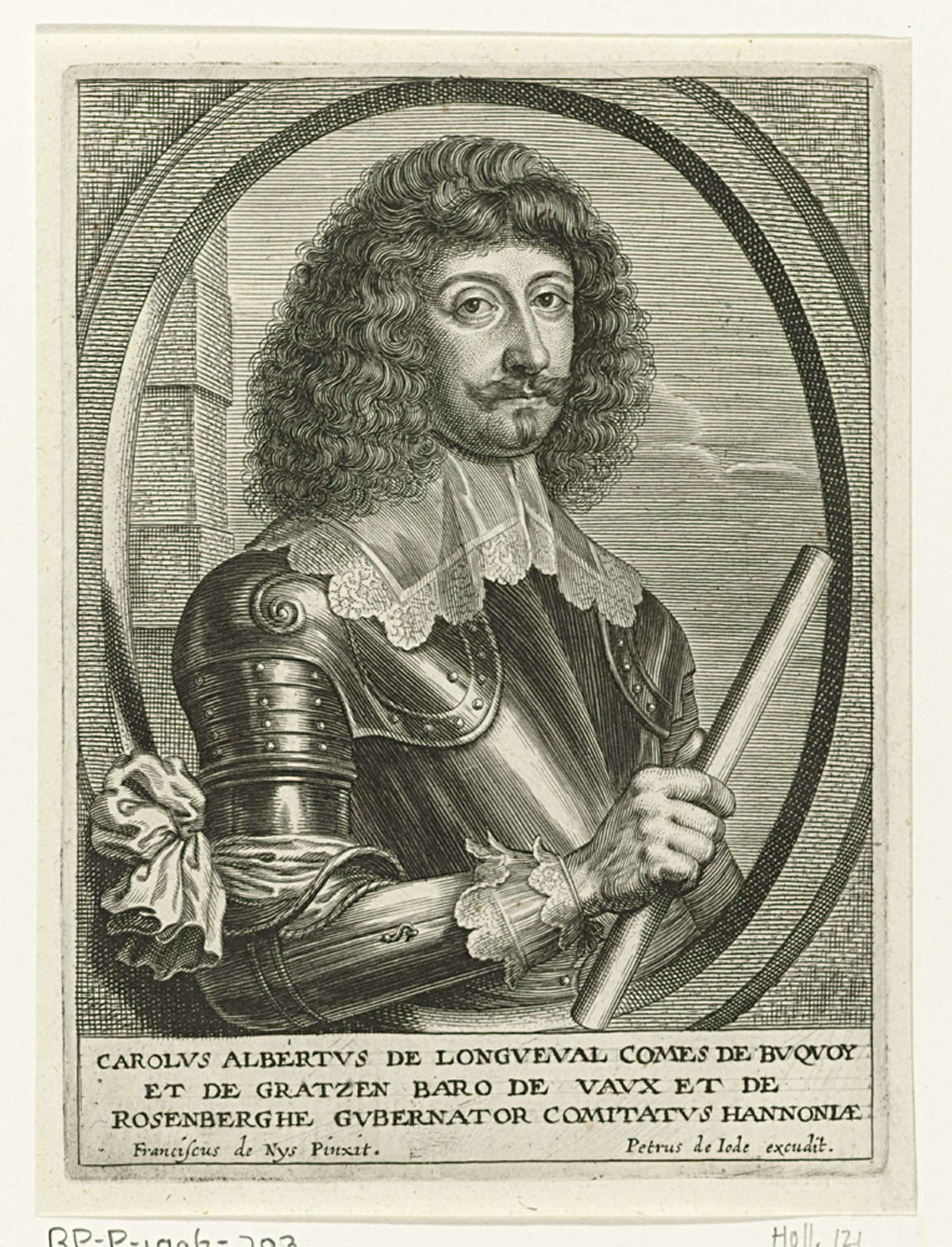 Busteportret van Karel Albert de Longueval, etching by Pieter de Jode