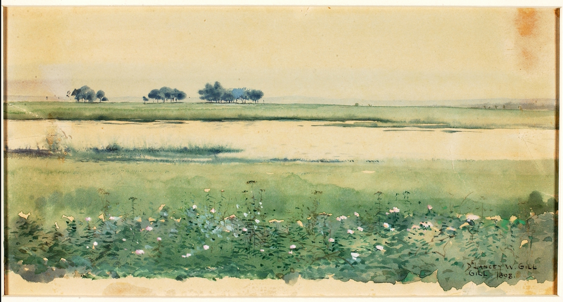 Landscape with Marshes by De Lancey Gill, impressionism, depicting tranquil marshland reflections.