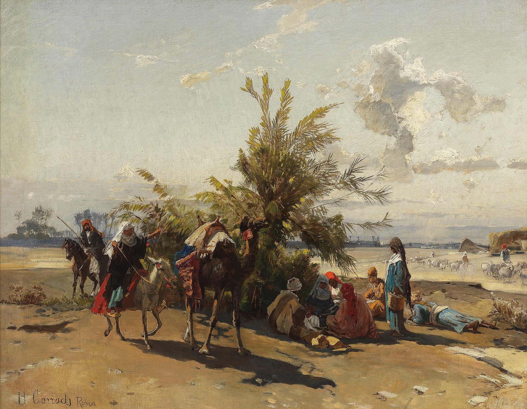 Oasis encampment landscape by Hermann David Salomon Corrodi, unknown medium.