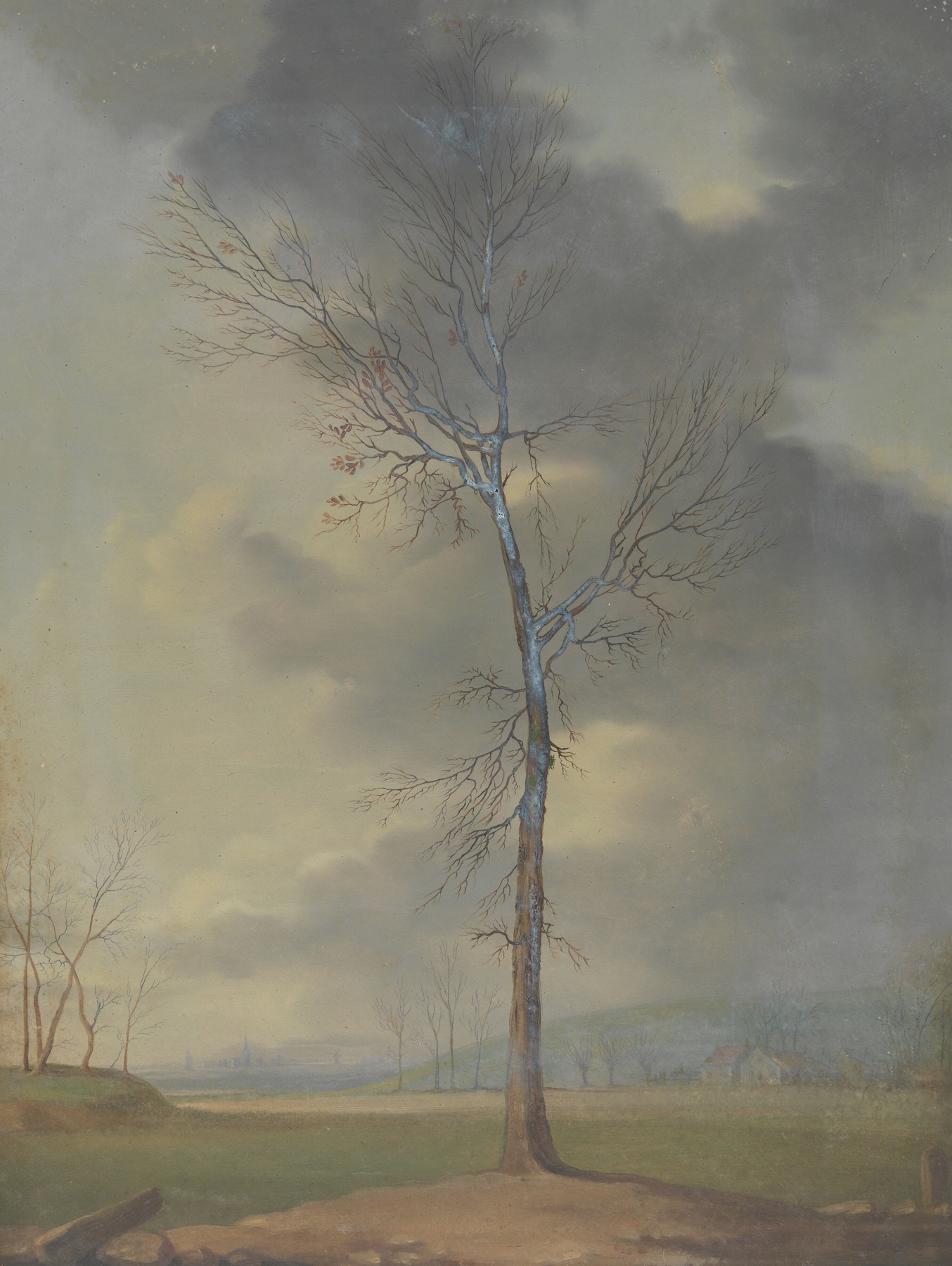Landscape oil painting by Eugène Joseph Verboeckhoven depicting fields and a colorful sky