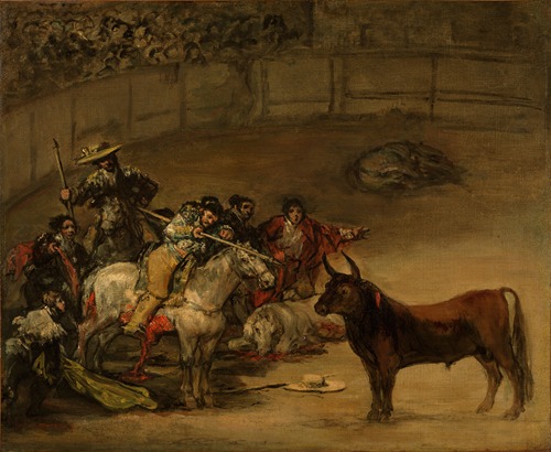 A dramatic bullfight scene capturing the intensity and emotion of the event.