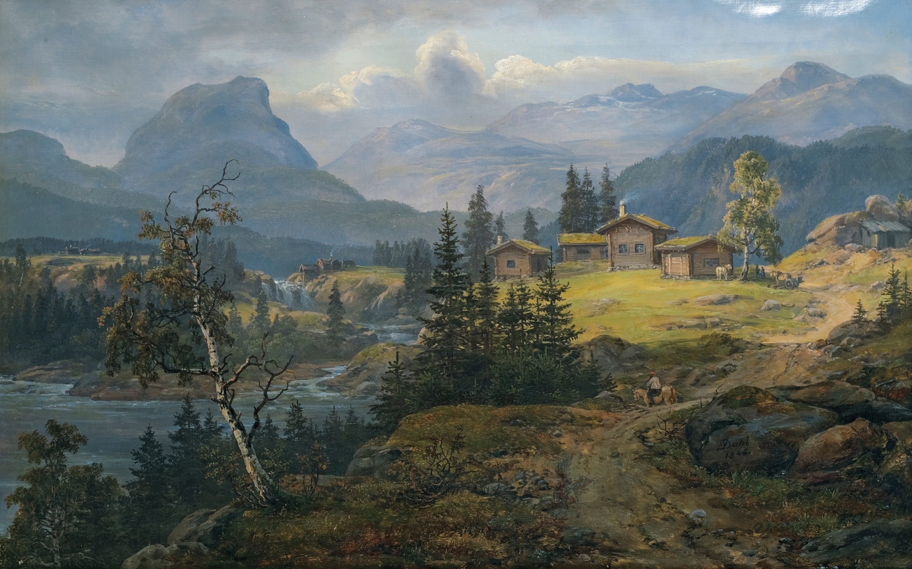 Landscape of Øylo Farm in Valdres by Johan Christian Dahl, oil painting