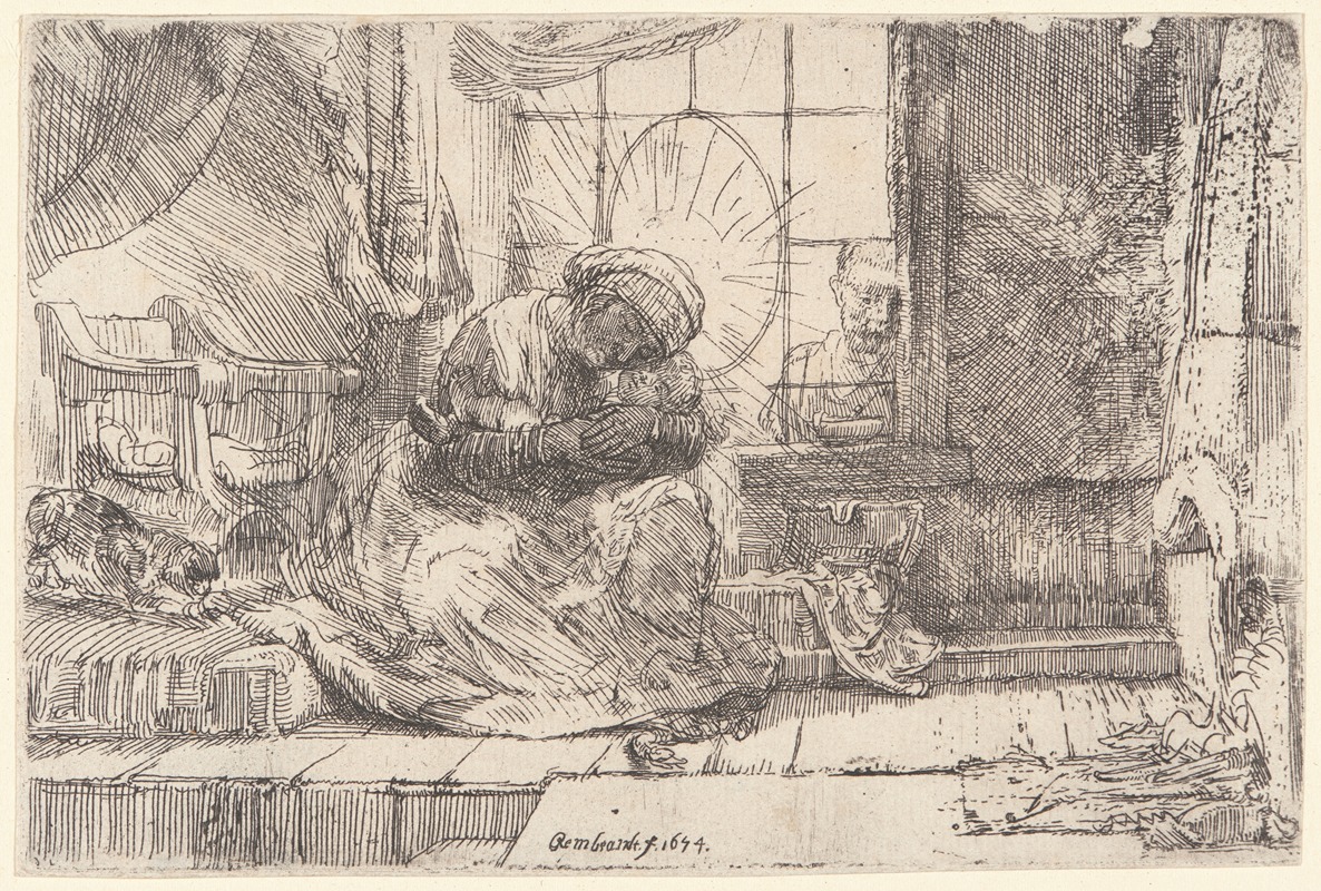 Rembrandt's 'The Virgin and Child with the Cat and Snake' features a tender moment between Mary and Jesus.