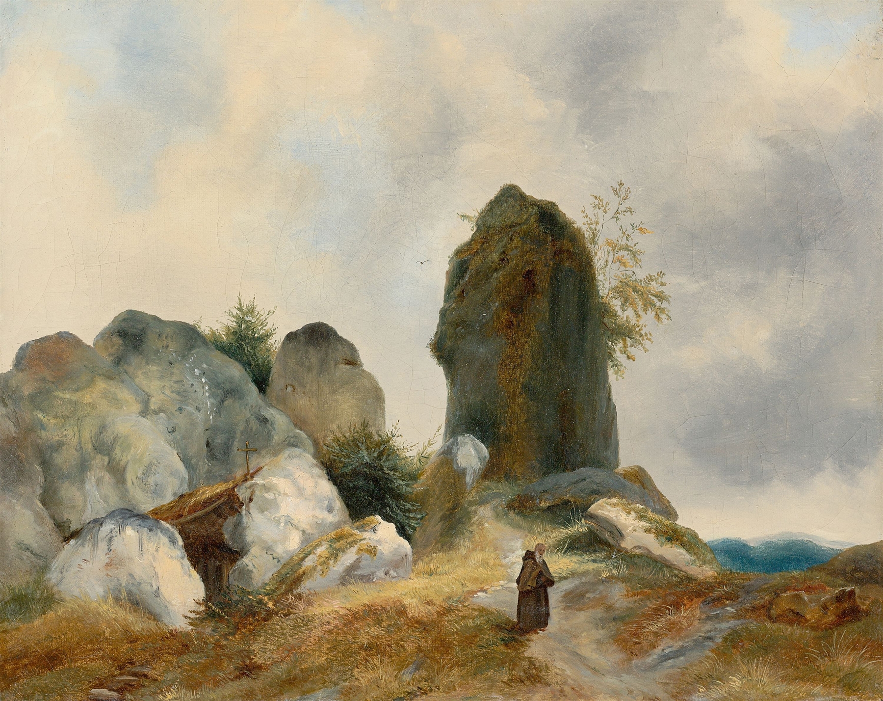 A Rocky Landscape with a Hermit, by Carl Blechen, public domain