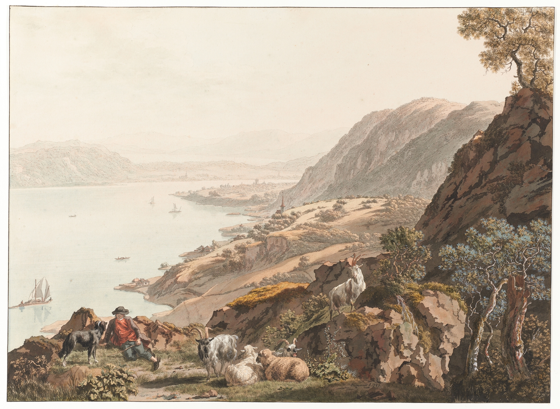 Landscape of Twann und Bielersee by Johann Jakob Biedermann, oil painting