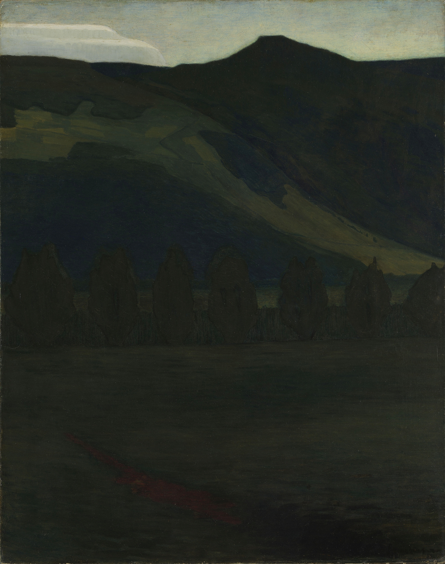 Landscape with hills and vibrant sky by Thorvald Erichsen, oil painting