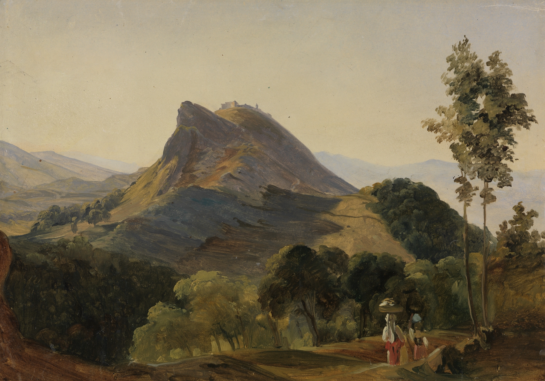 Oil painting by Johann Baptist Kirner depicting ruins at dusk in Civitella