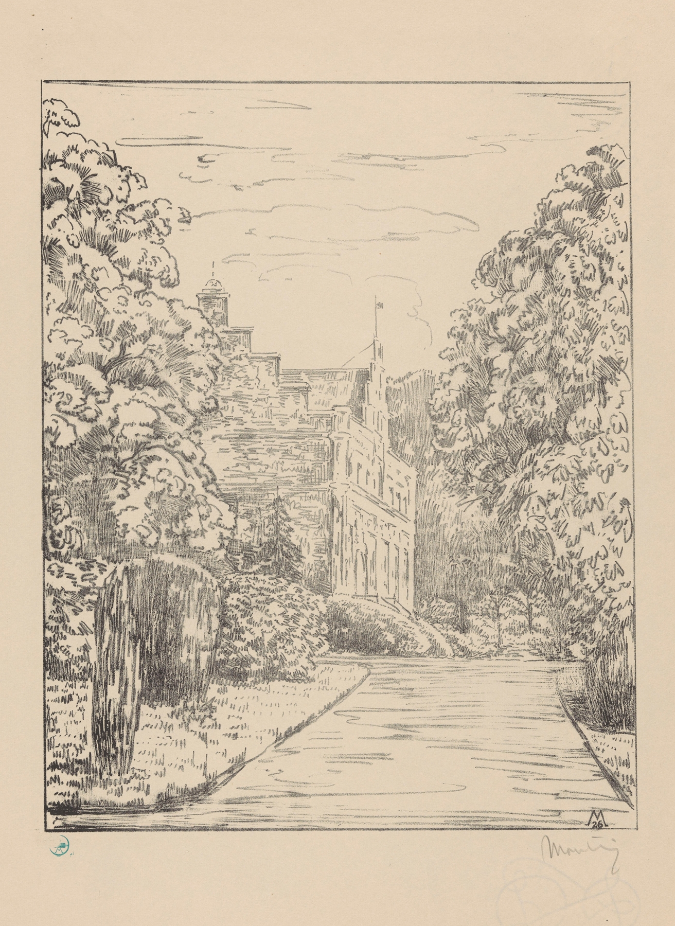 Gezicht op jachthuis Ter Horst vanaf oprijlaan Huis ter Horst, by Simon Moulijn, public domain