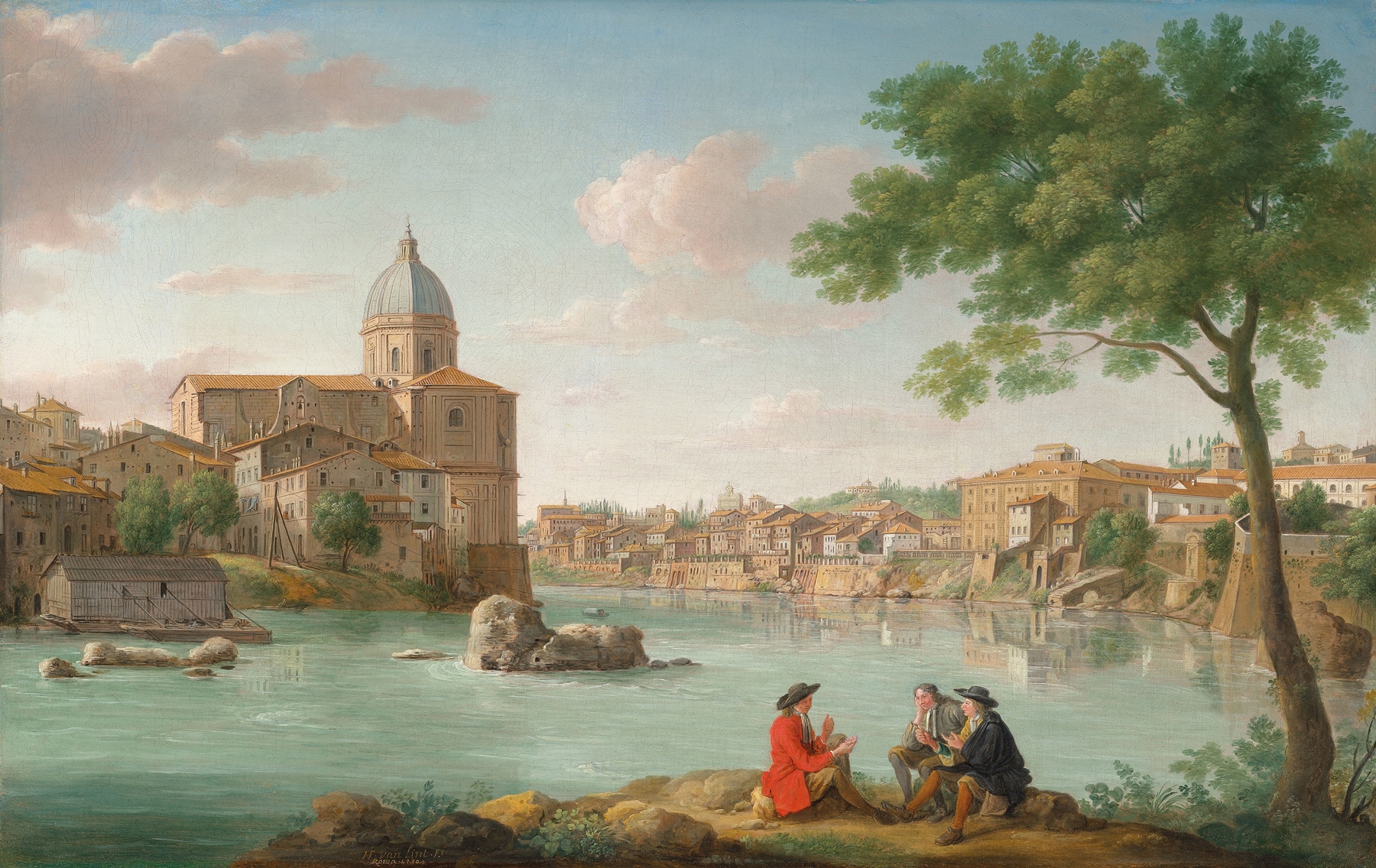 Oil painting of The Church Of San Giovanni Dei Fiorentini by Hendrick Frans van Lint