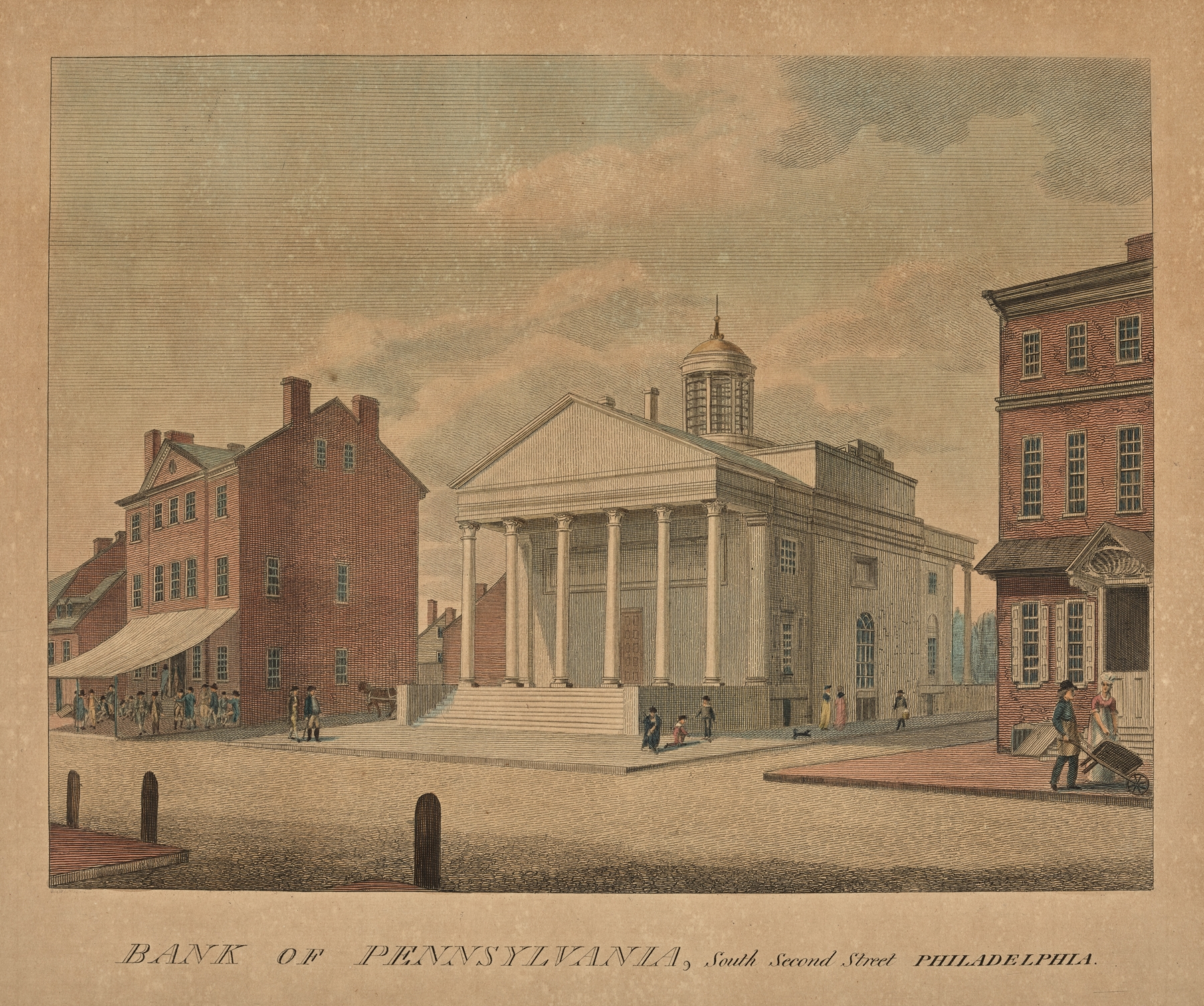 Bank of Pennsylvania, South Second Street, Philadelphia., by William Russell Birch, public domain