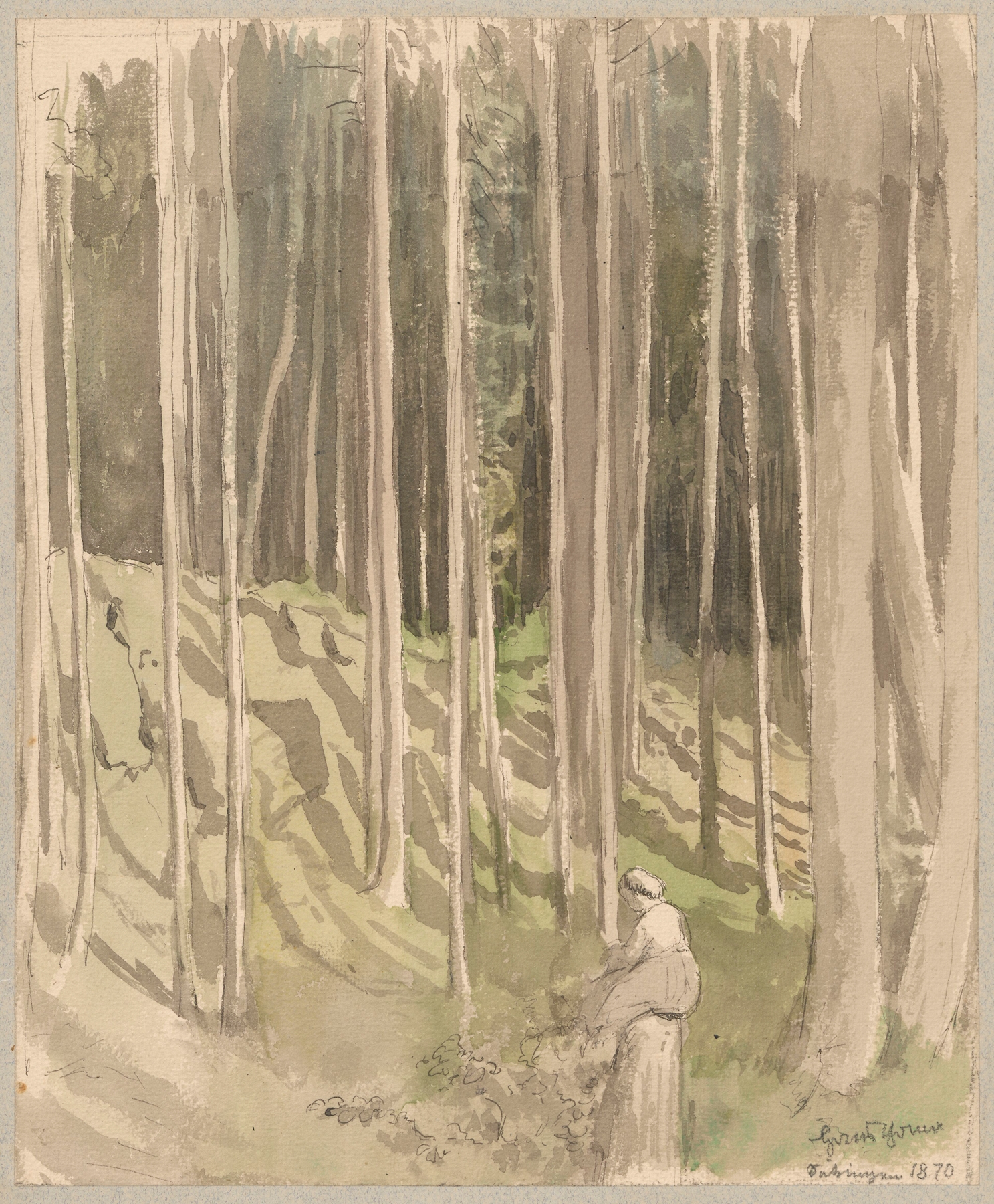 Forest landscape with dappled sunlight by Hans Thoma, oil painting