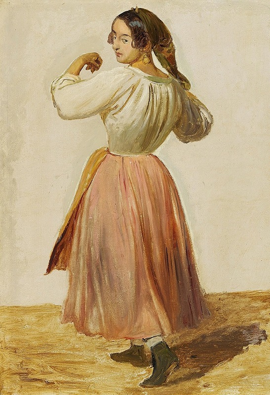 A captivating depiction of a dancing Italian woman by Wilhelm Marstrand.