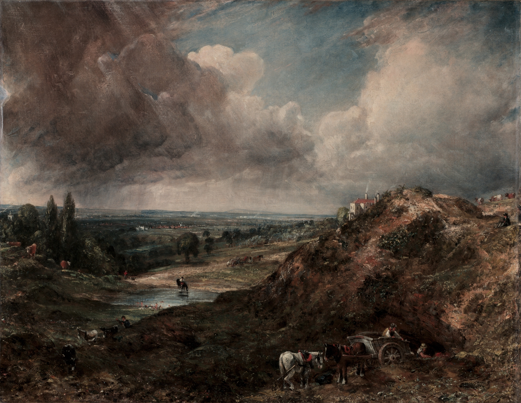 Branch Hill Pond, Hampstead by John Constable, oil painting depicting a tranquil landscape with reflections.