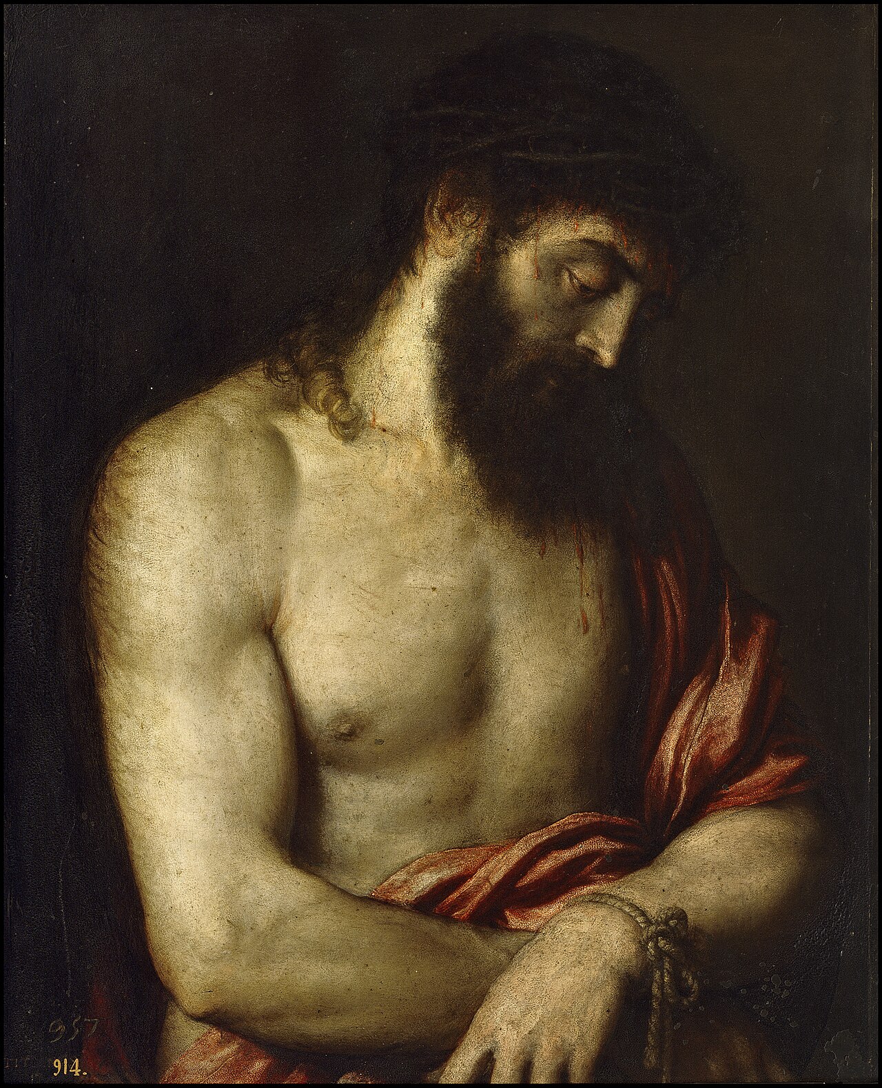 Ecce Homo by Tiziano, oil painting depicting Christ presented to the crowd