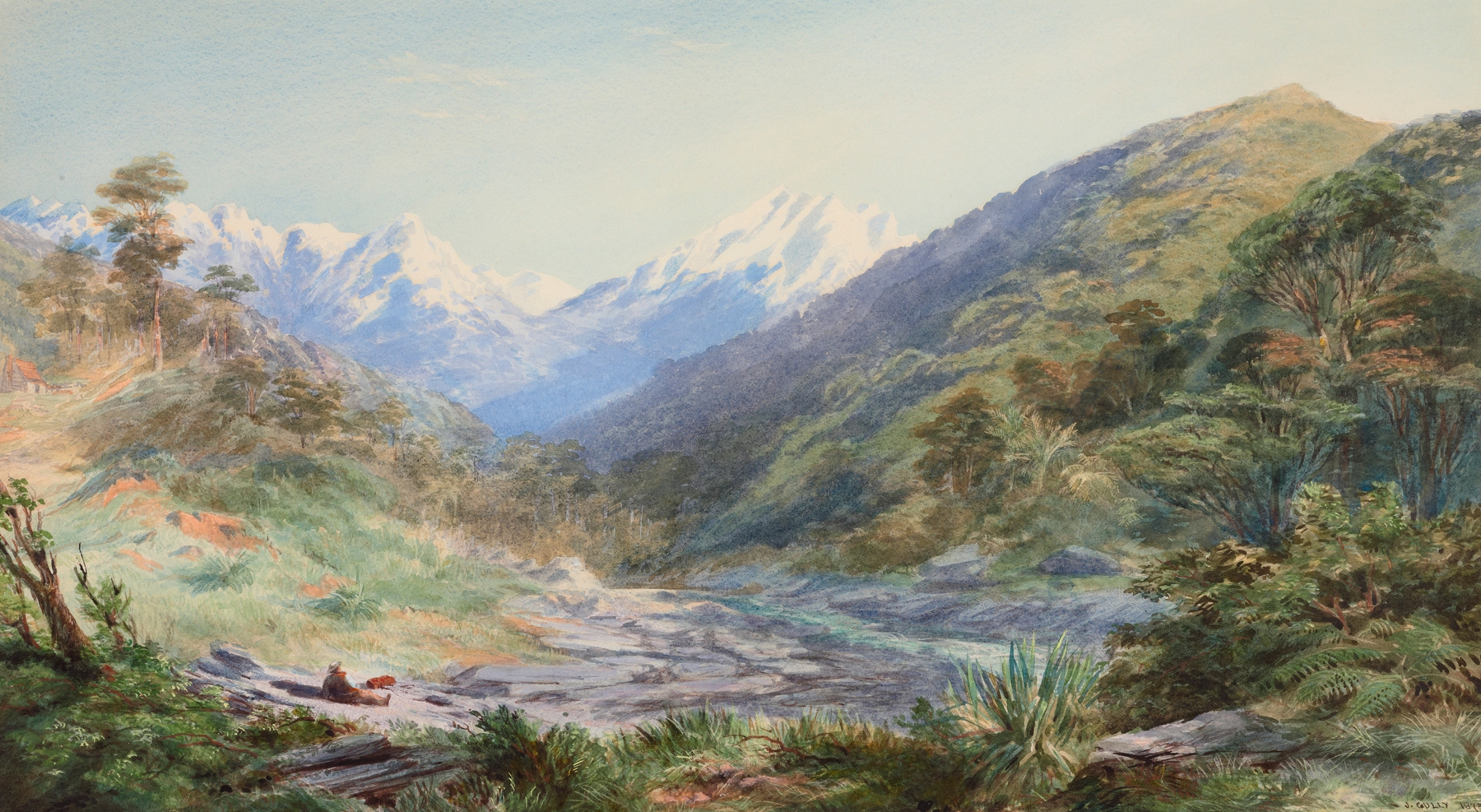 Landscape, Southern Alps by John Gully, oil painting depicting mountains and valleys