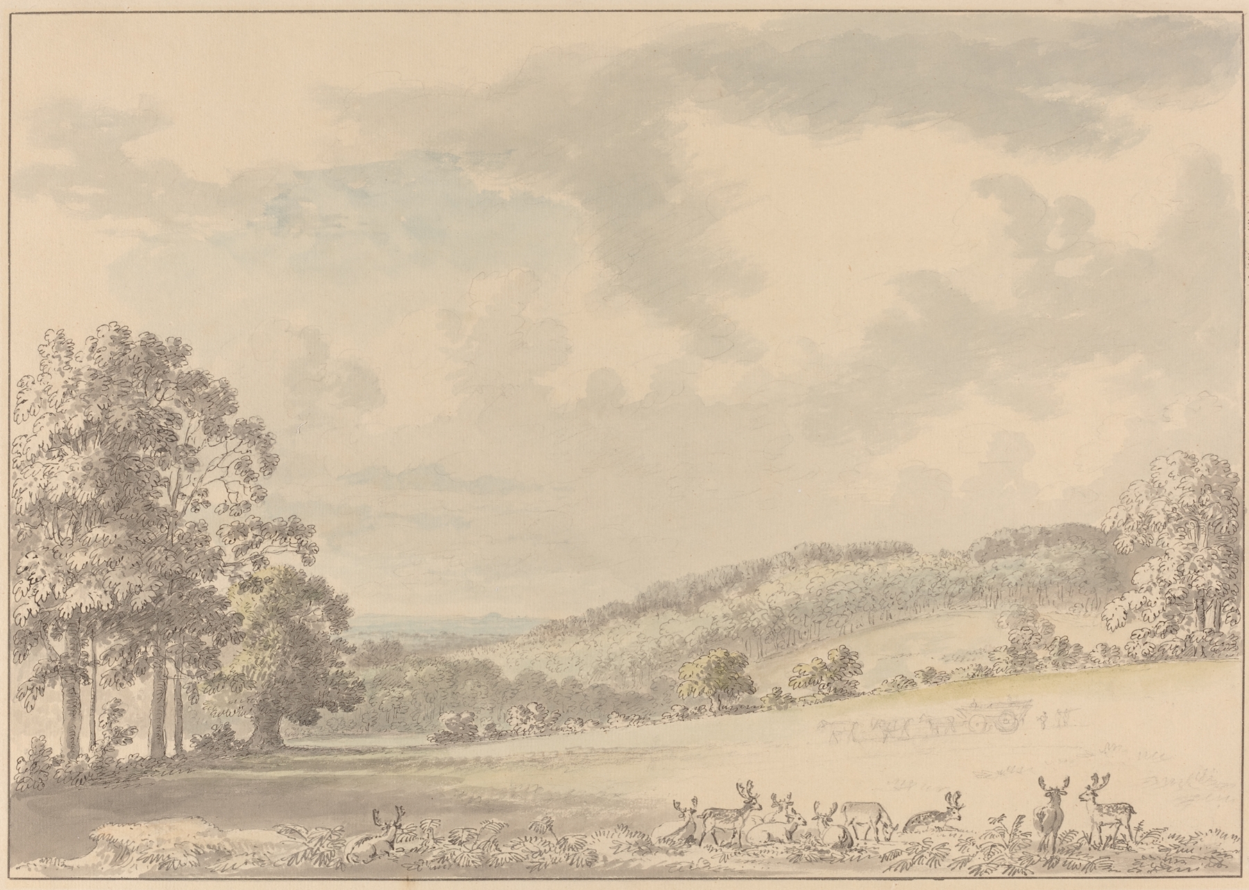 Deer resting in a landscape, oil painting by Anthony Devis