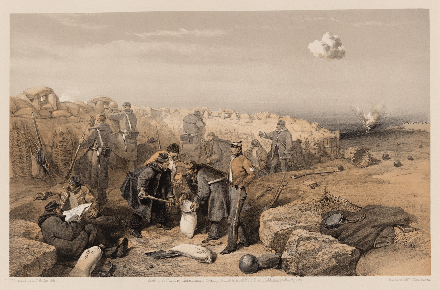 Russian rifle pit – now part of the British advanced trenches, on the left of the right attack, or Gordon’s battery, by William Simpson, public domain