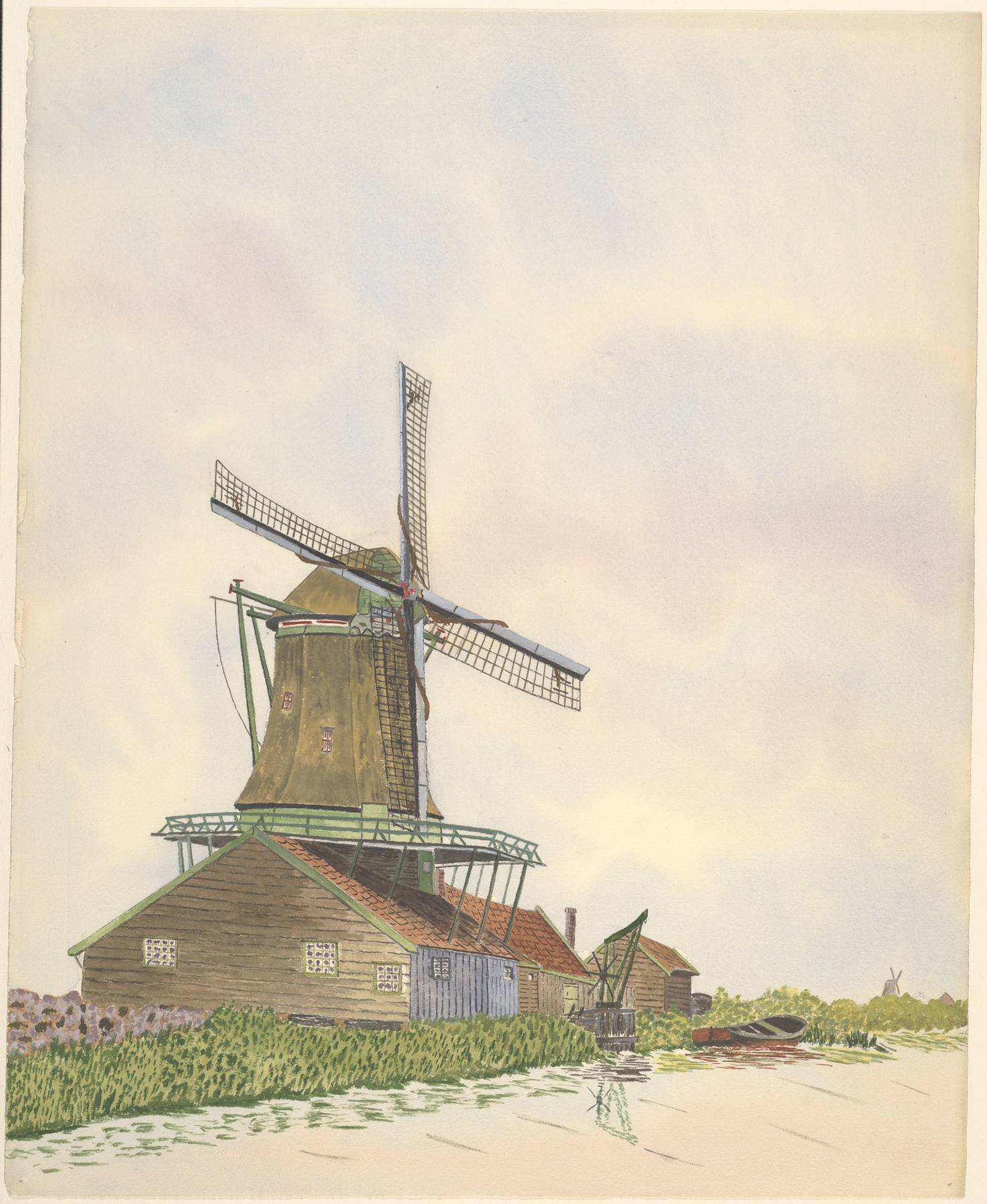 Landscape with a windmill against a vibrant sky by Johannes Nicolaas Eijman, medium unknown.