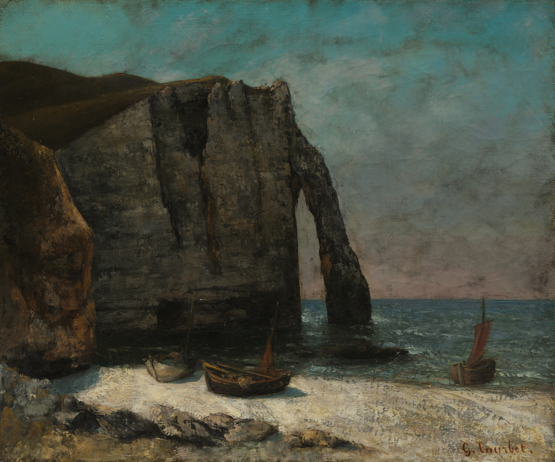 The Cliff at Étretat, by Gustave Courbet, public domain