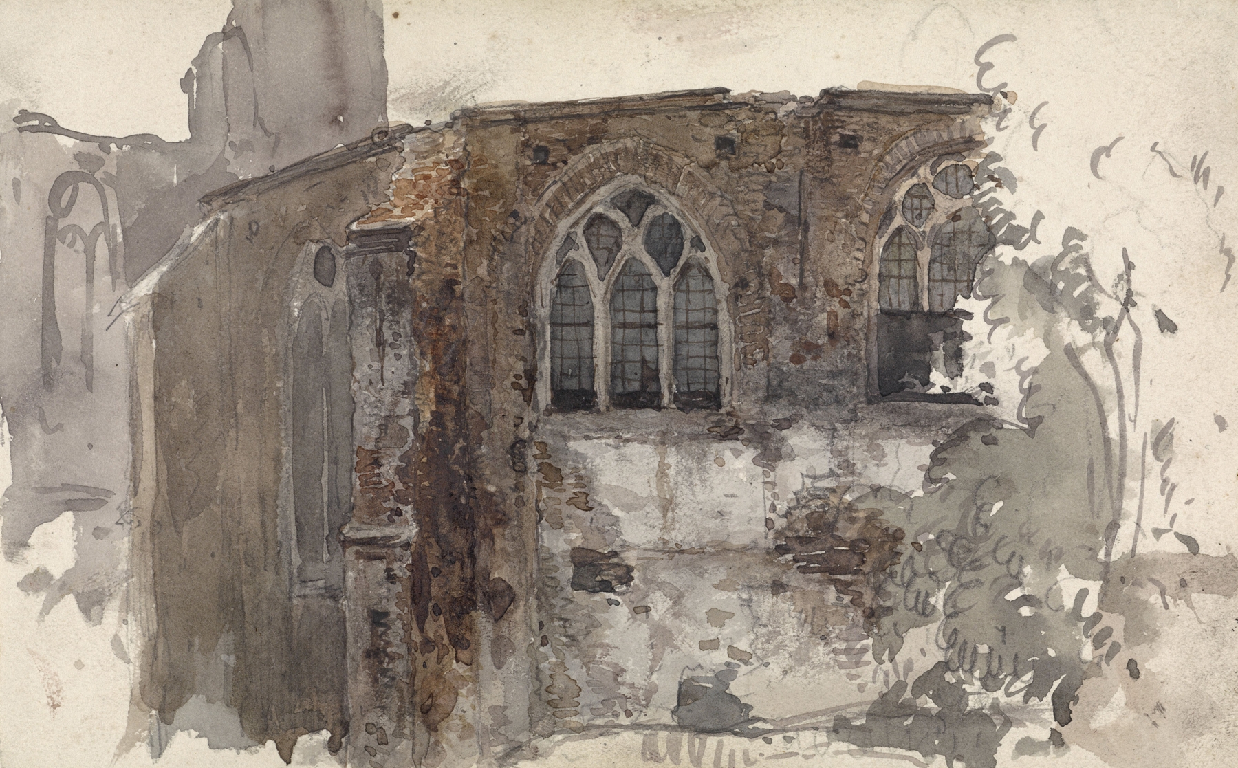 Ruïne van een kerk by Willem Anthonie van Deventer, oil on canvas depicting a decaying church.