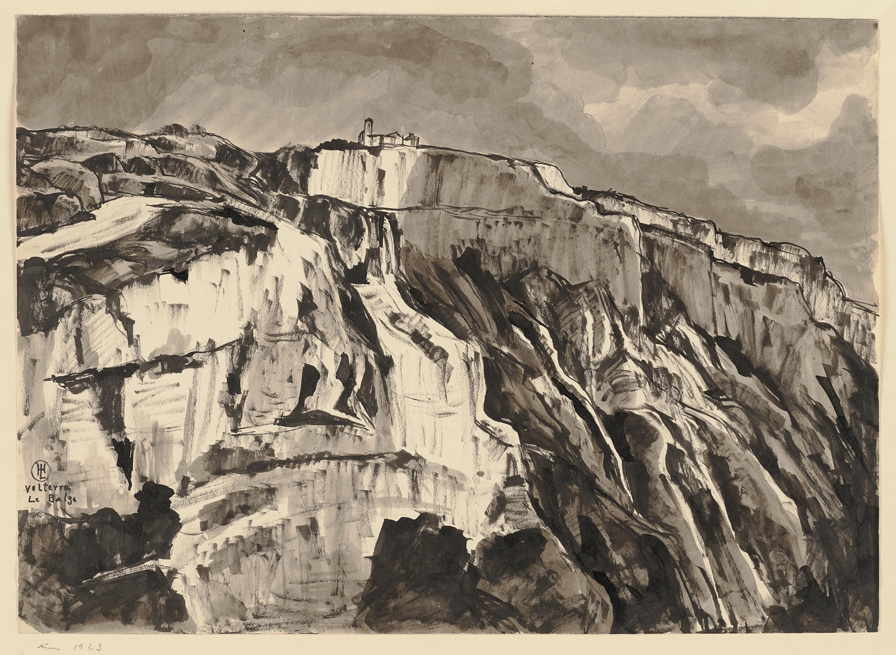 Landscape of cliffs and sky in oil on canvas by Hermann Lismann
