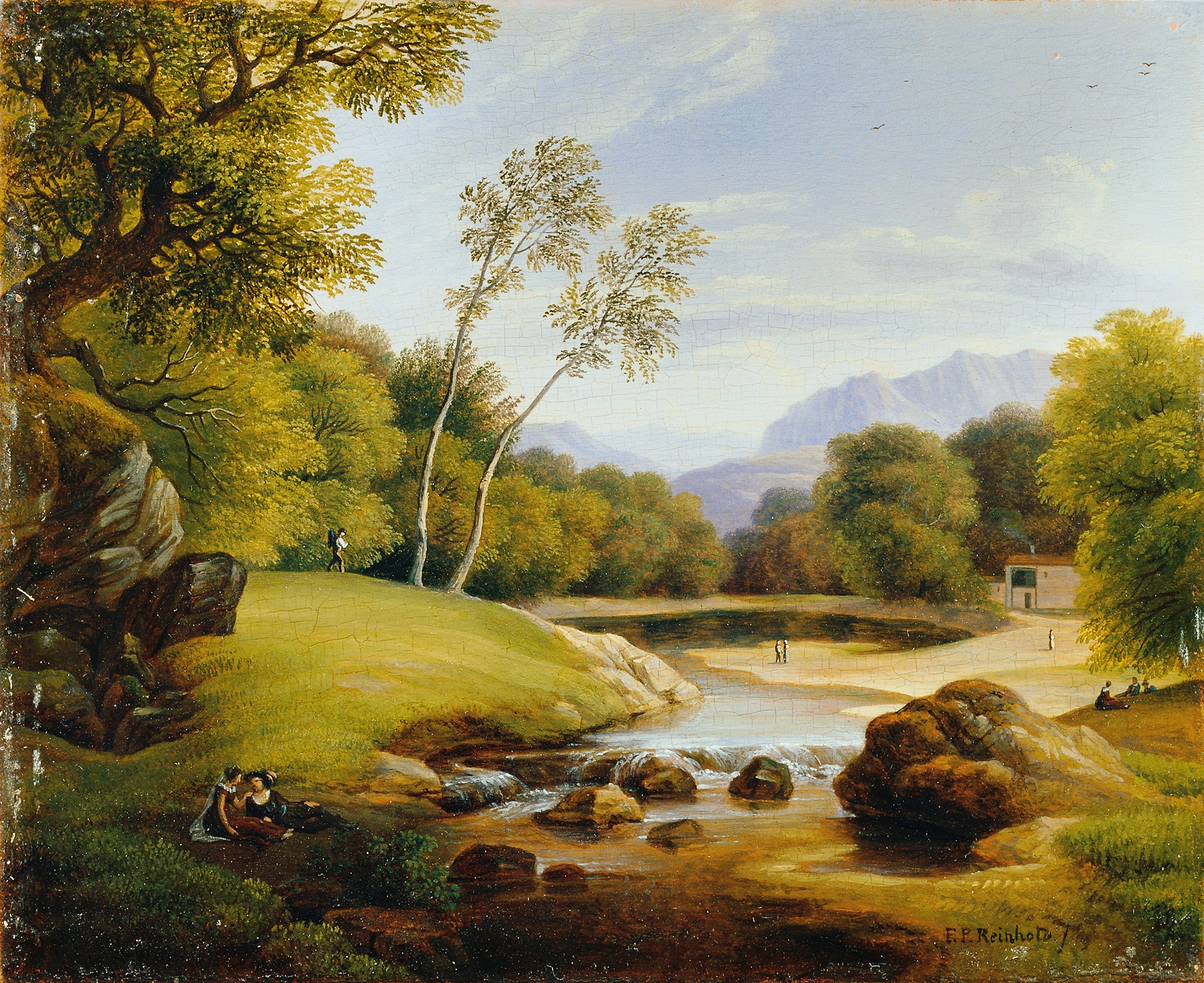 Couple embracing in a landscape, oil painting by Friedrich Philipp Reinhold
