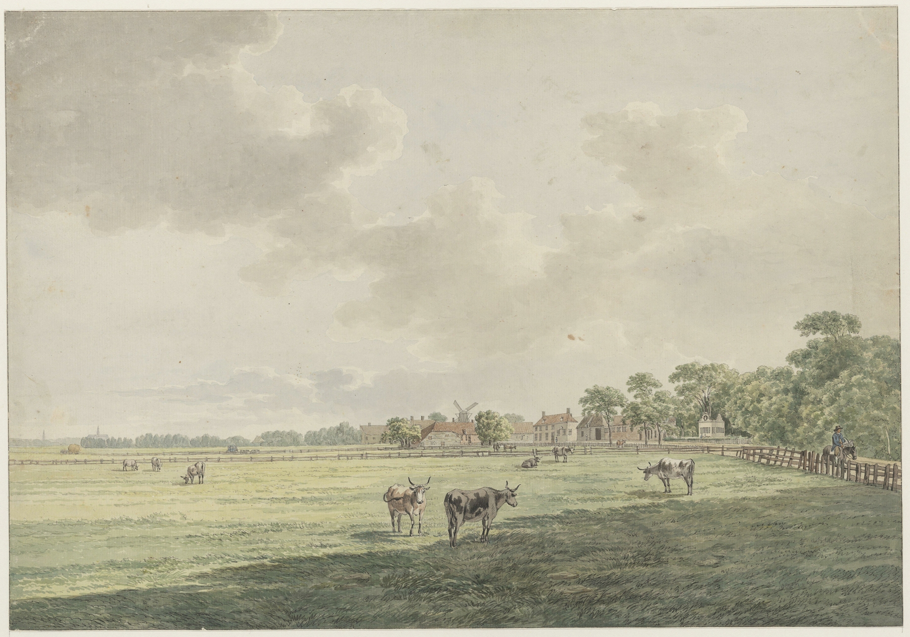 Landscape oil painting by Wybrand Hendriks showing a rural scene with greenery.