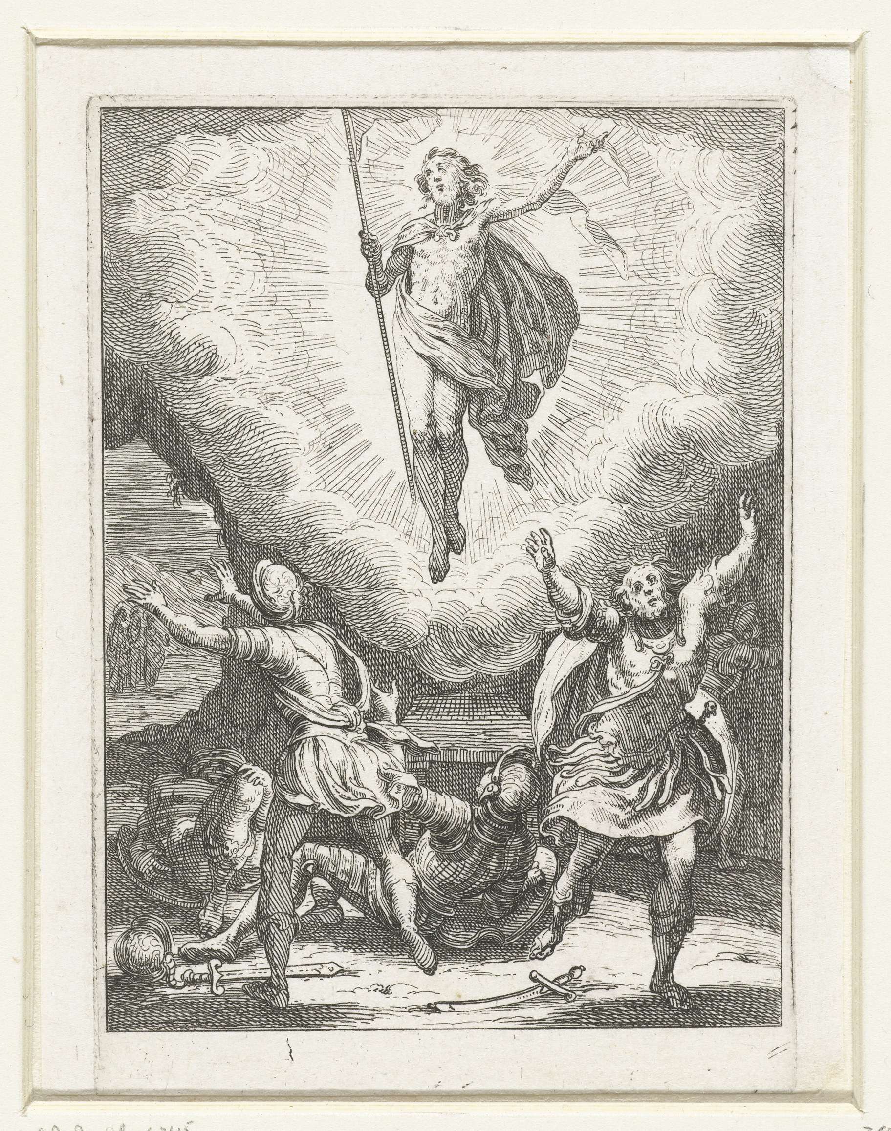 Etching by Jacques Callot depicting a rising figure with emotional depth.