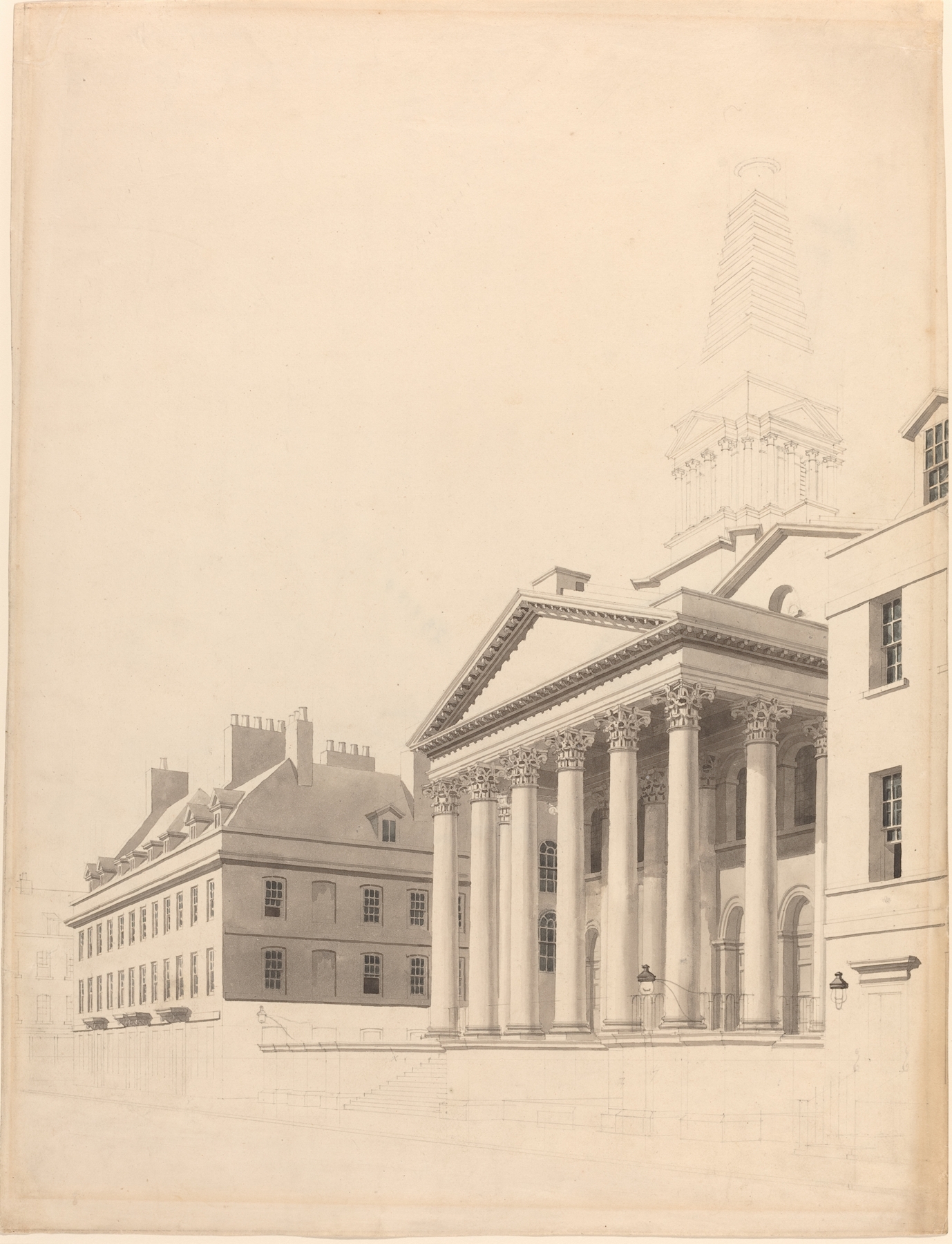 St. George’s, Bloomsbury, by Thomas Malton, public domain