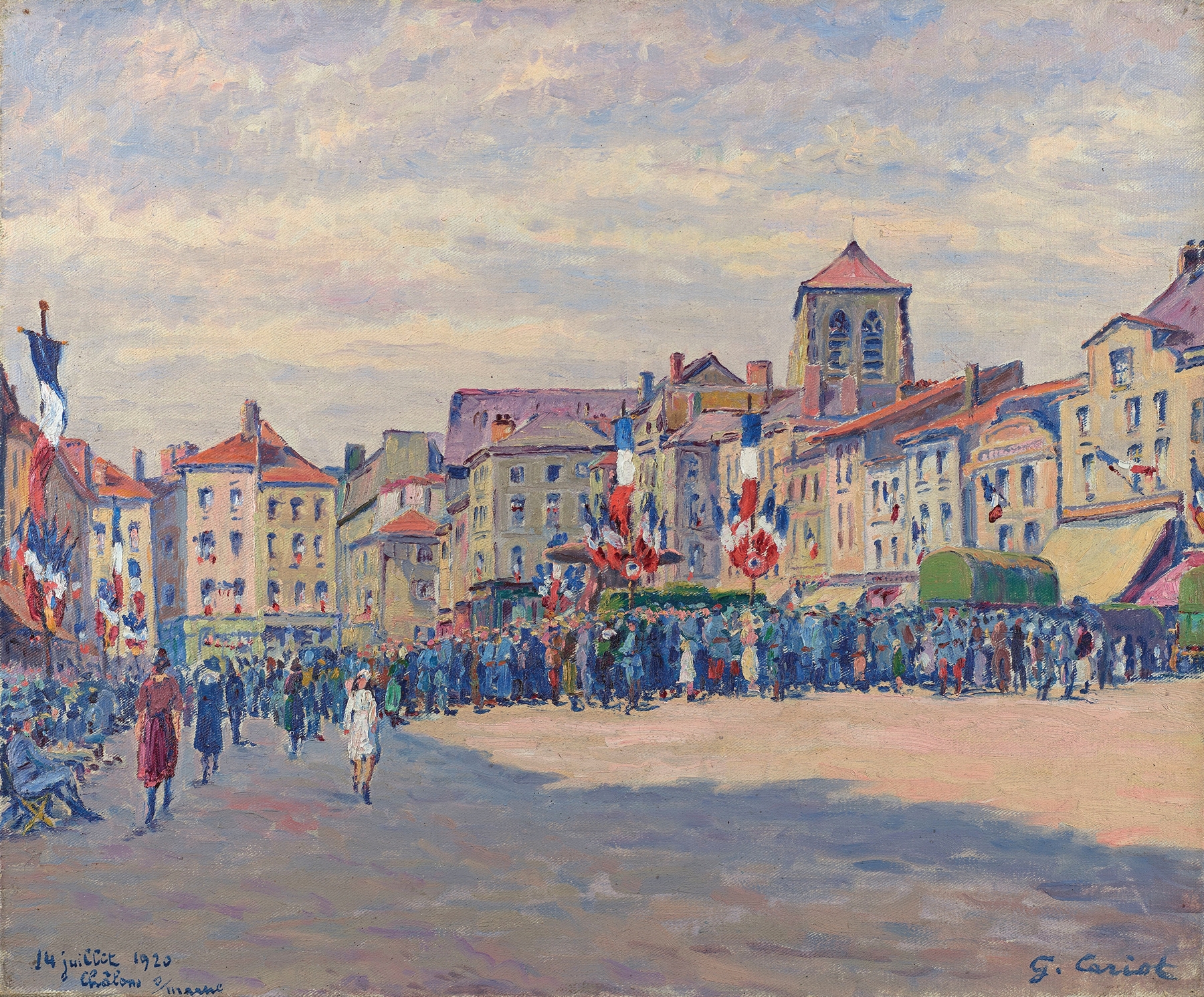 Historical scene of celebration with fireworks, oil painting by Gustave Cariot