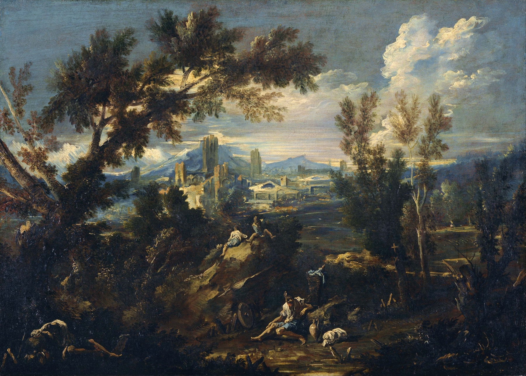 Landscape with Shepherds, by Alessandro Magnasco, public domain