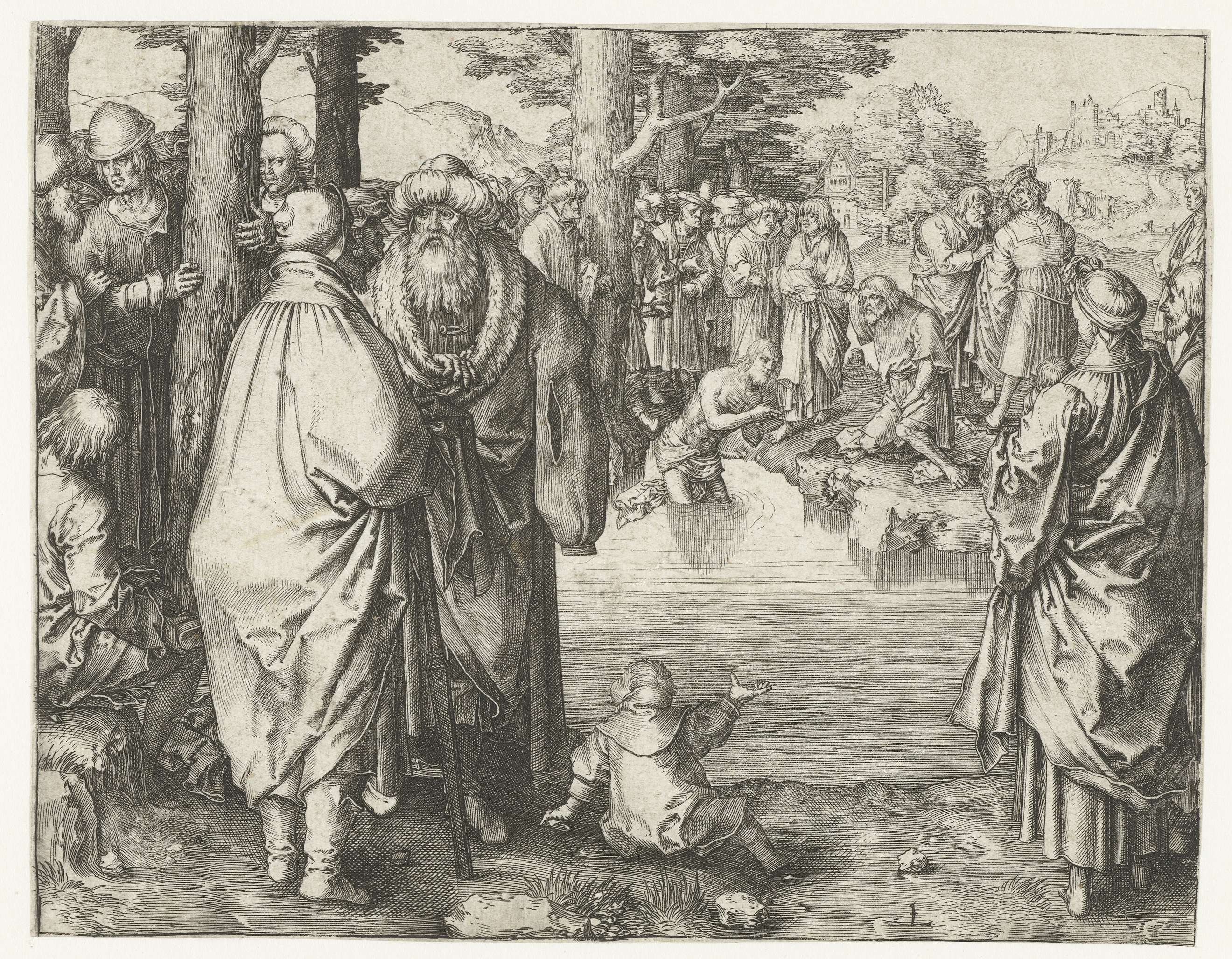 Doop van Christus in de Jordaan, by Lucas van Leyden, public domain