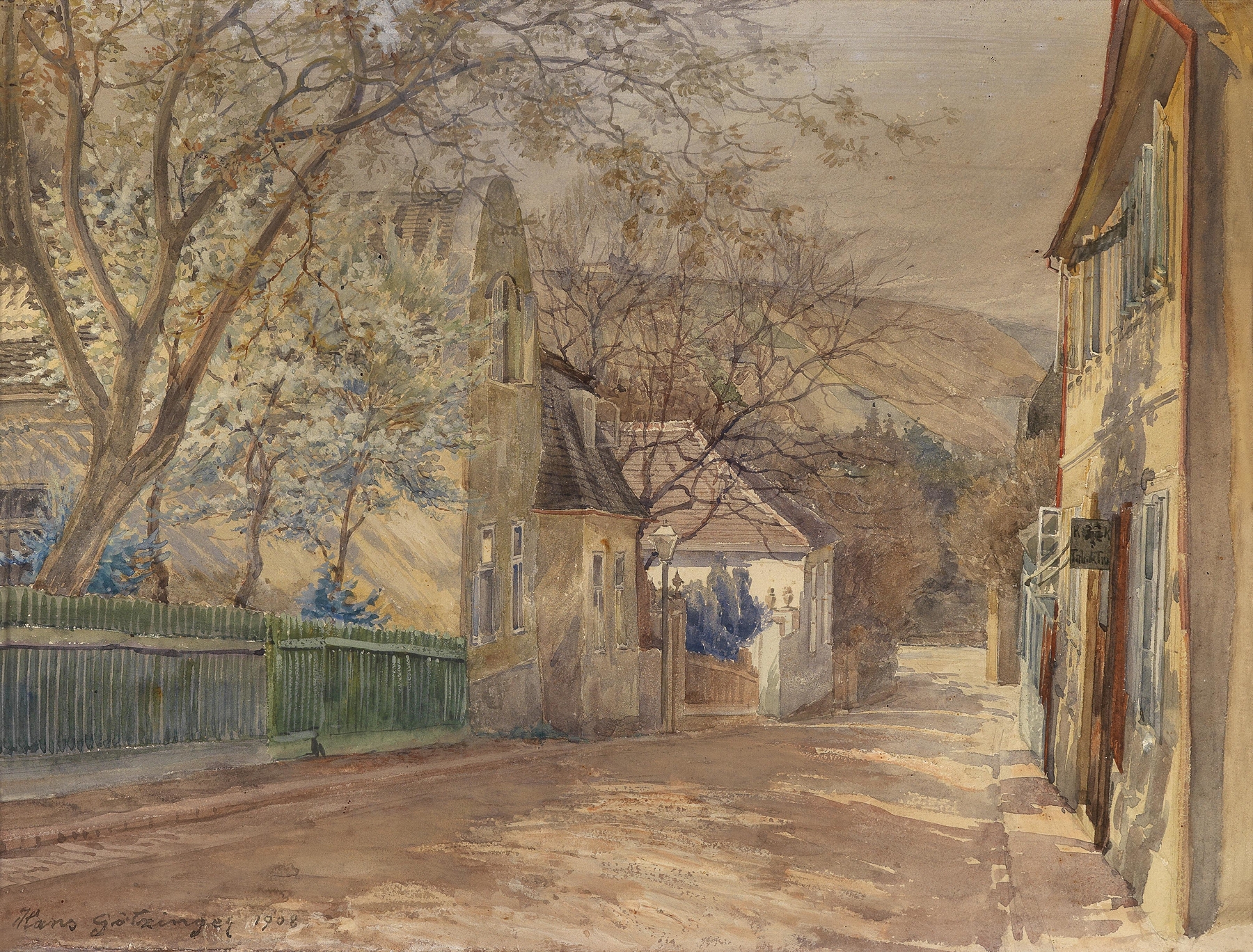 Impressionist artwork depicting the Therese-Krones-Haus by Hans Götzinger
