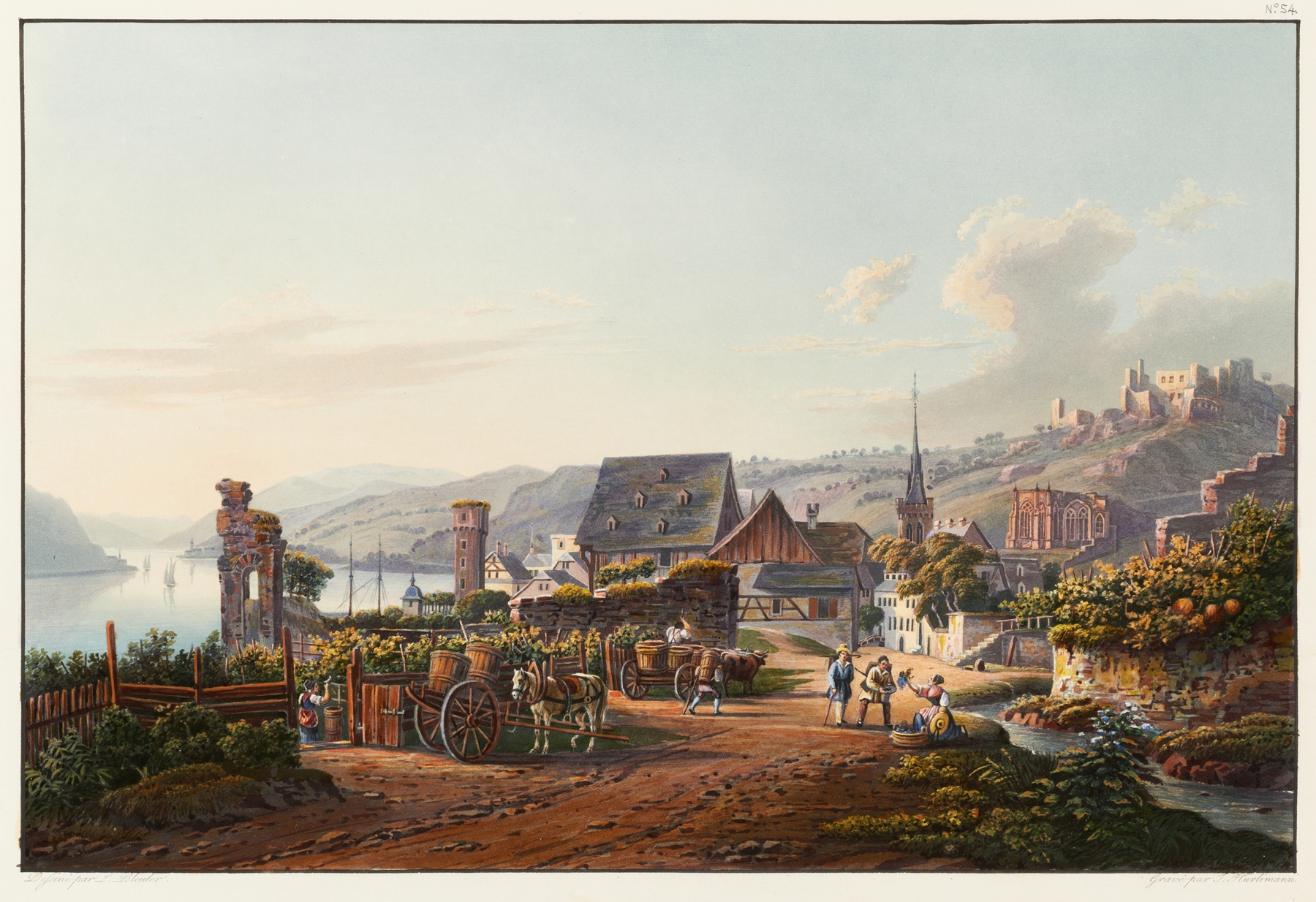 Landscape with ruins and valley, oil painting by Johann Ludwig Bleuler
