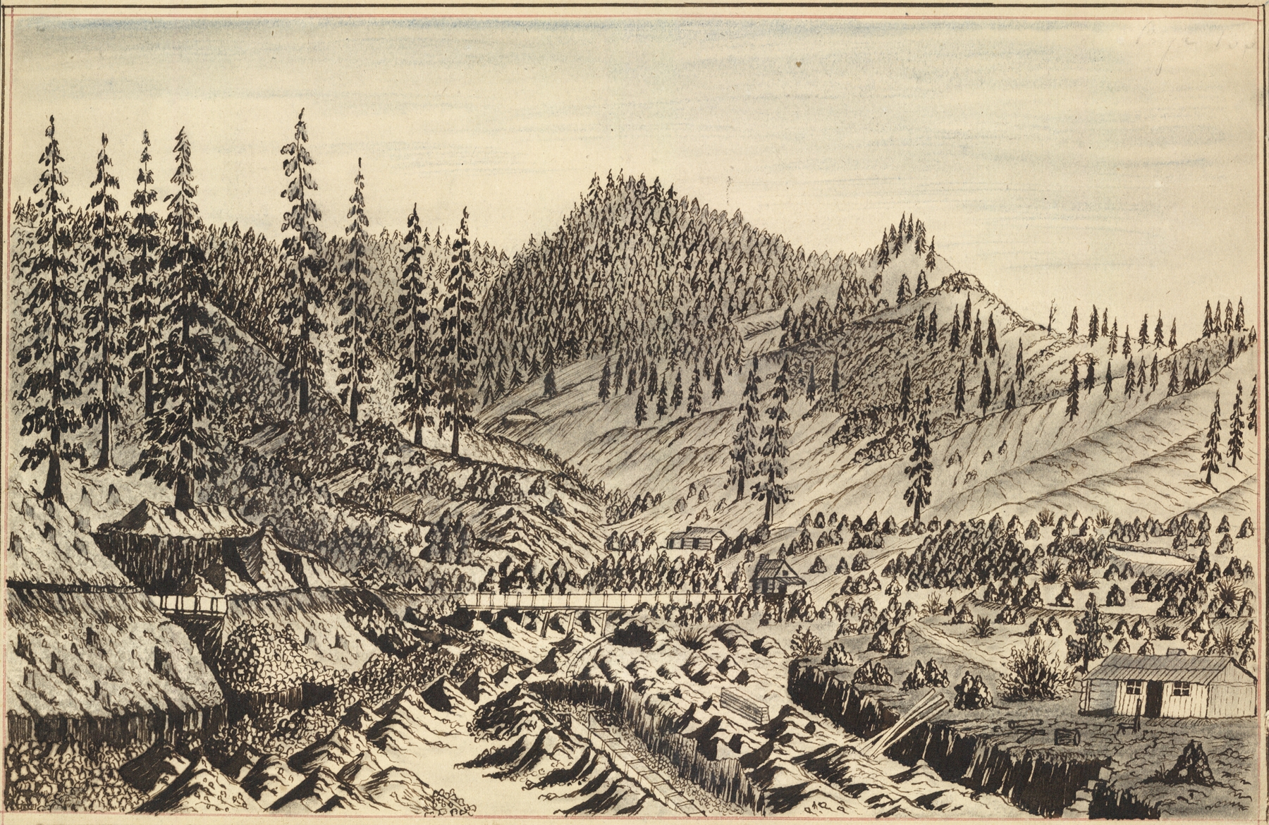 View of the mine at Long Gulch, oil painting by Daniel A. Jenks