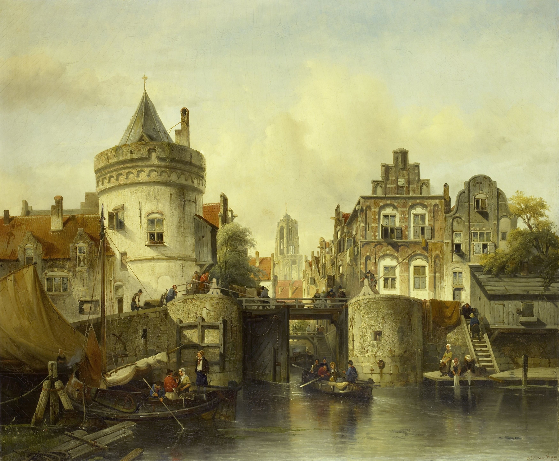 Landscape with a river and pastel skies, oil painting by Salomon Leonardus Verveer